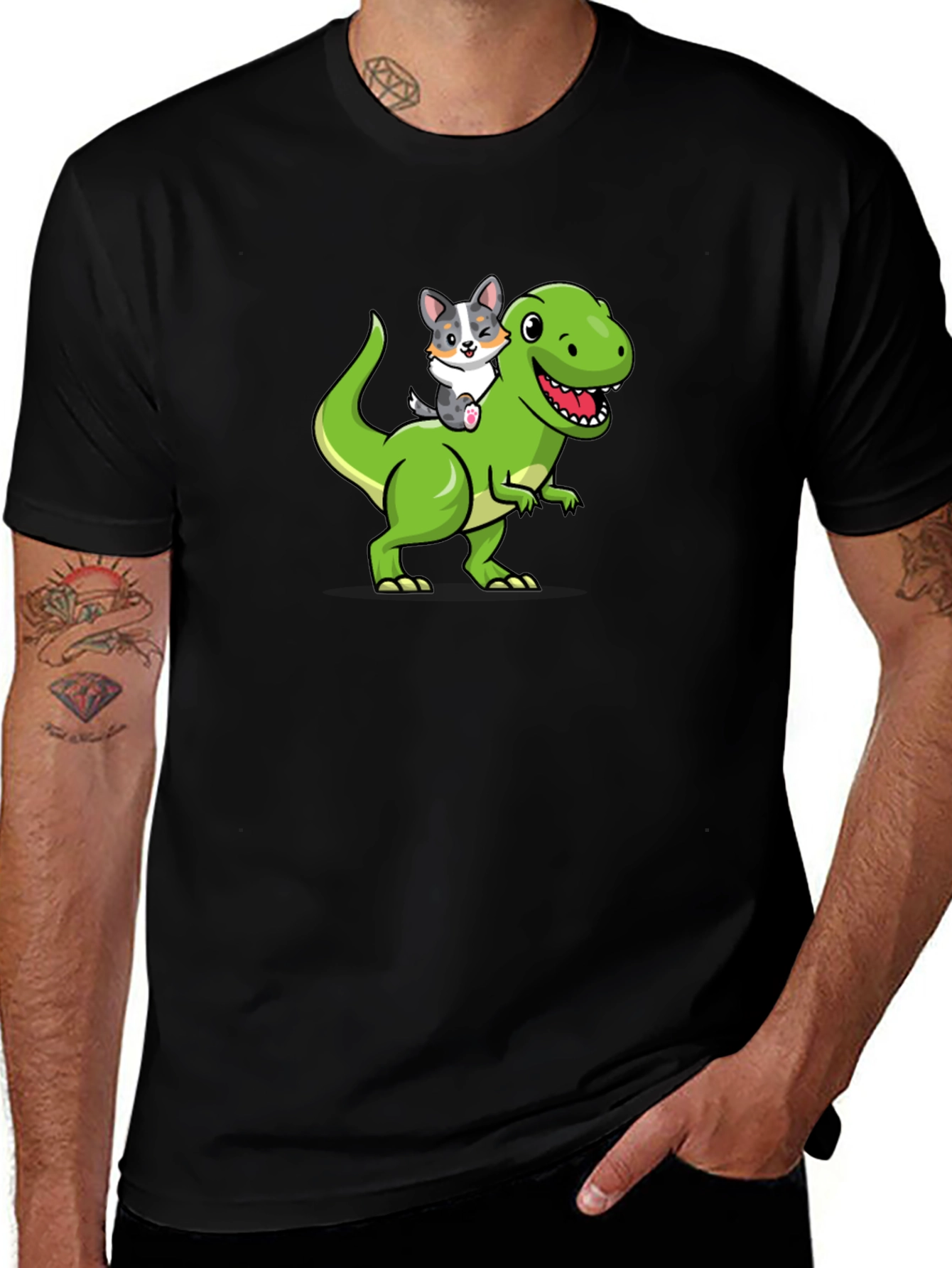 Variant 2 of Dino Rider Tee: Fun Cartoon Dog Riding Dinosaur T-Shirt