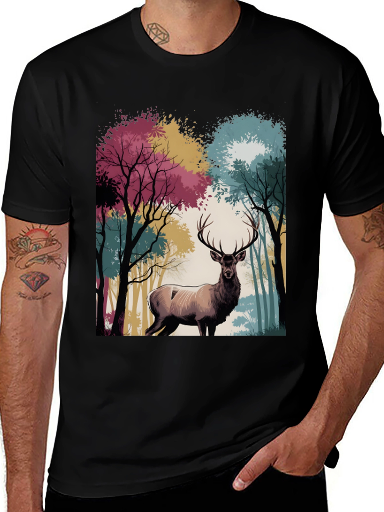 Variant 16 of Nature Deer Graphic Tee - Black Casual T-Shirt