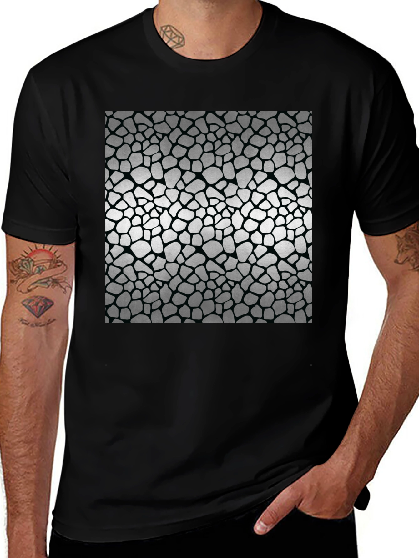 Variant 12 of Textured Print Black T-Shirt