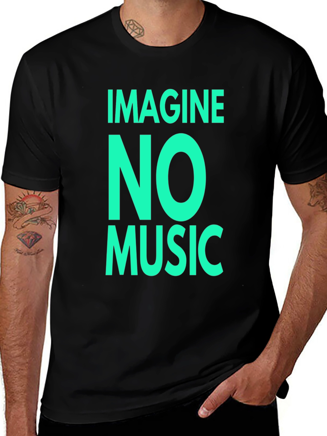 Variant 17 of Imagine No Music Black Graphic Tee