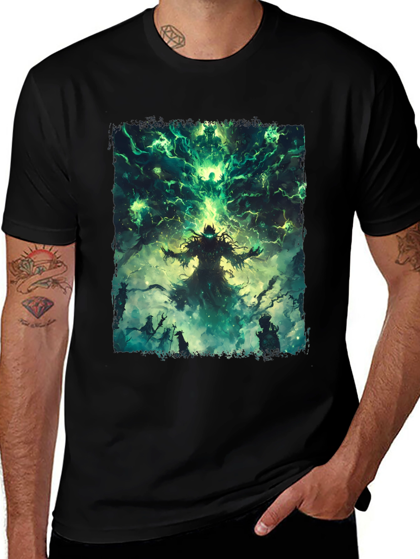 Variant 14 of Epic Green Magic T-Shirt - Dark Fantasy Design