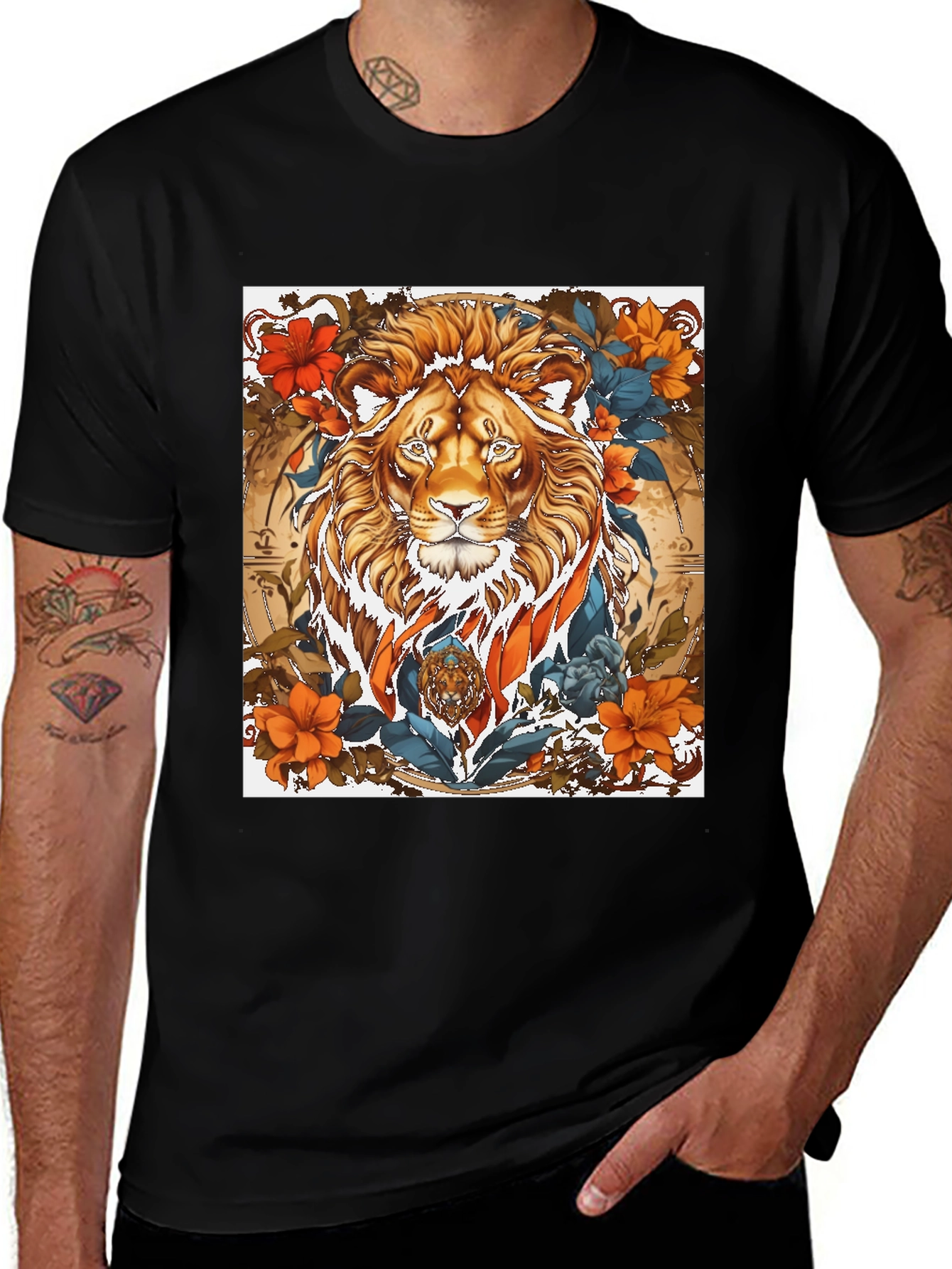 Variant 19 of Lion Floral Graphic T-Shirt