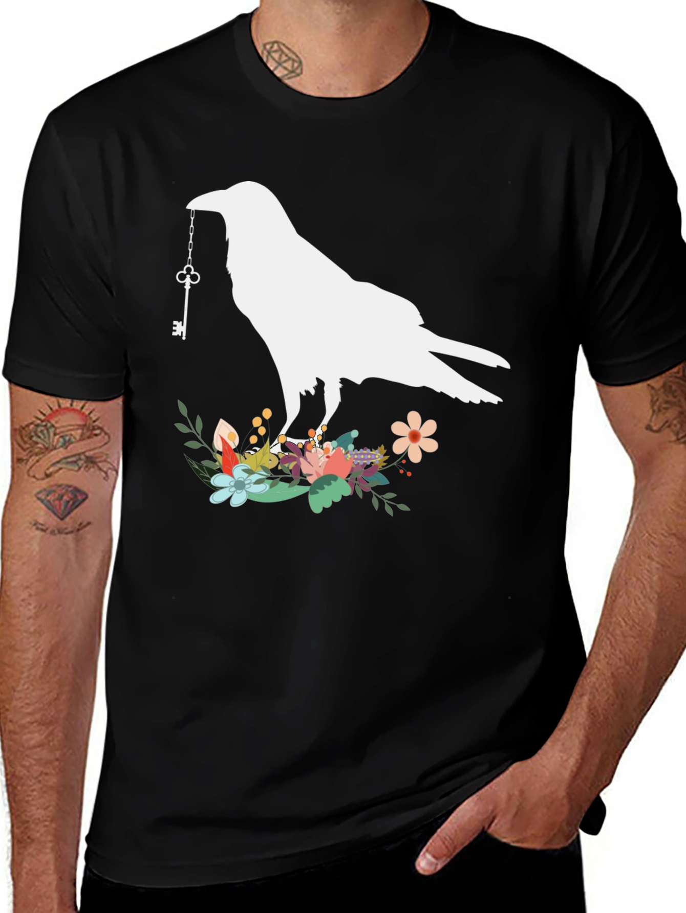 Variant 19 of Raven Key T-Shirt - Floral Bird Tee