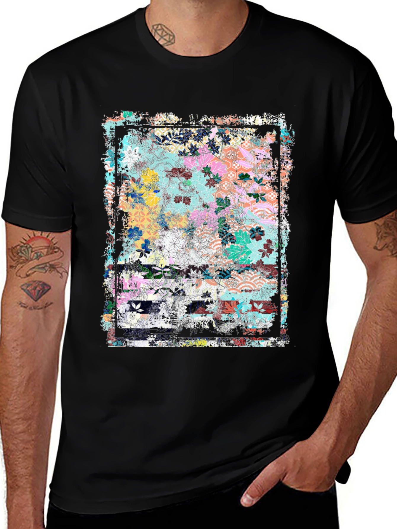 Variant 28 of Floral Art Graphic Tee - Grunge Style