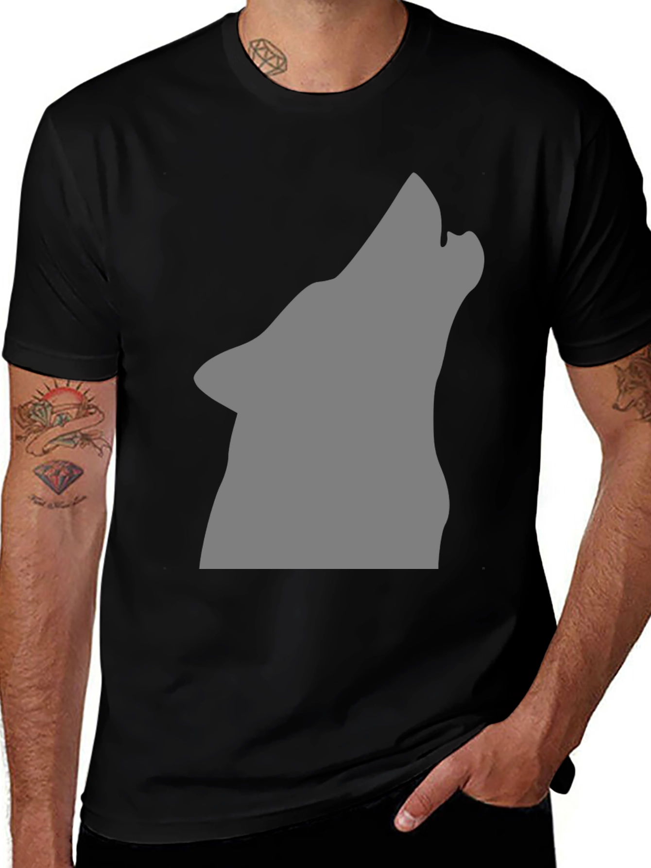 Variant 23 of Wolf Silhouette Graphic Tee - Black Cotton T-Shirt