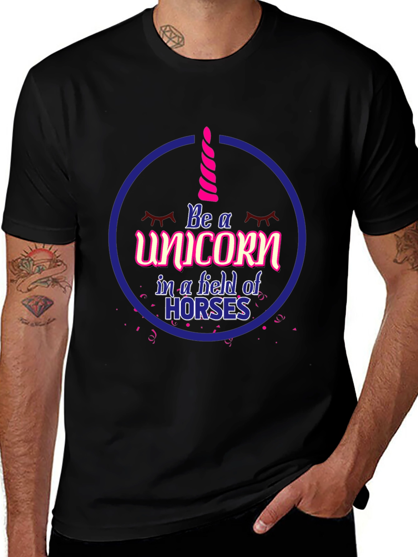 Variant 22 of Be a Unicorn Graphic Tee - Men's Black T-Shirt