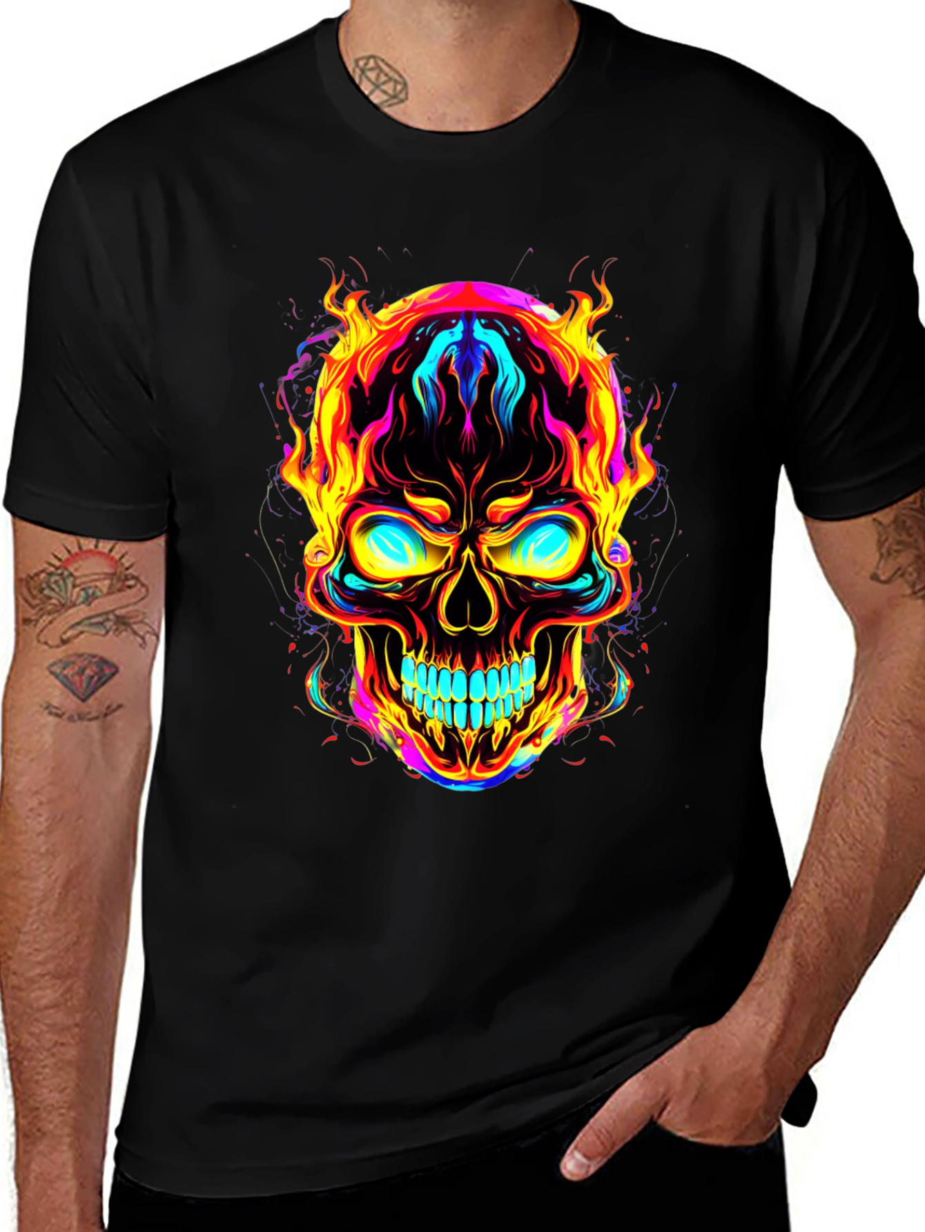Variant 30 of Flaming Skull Graphic Tee - Bold Black T-Shirt