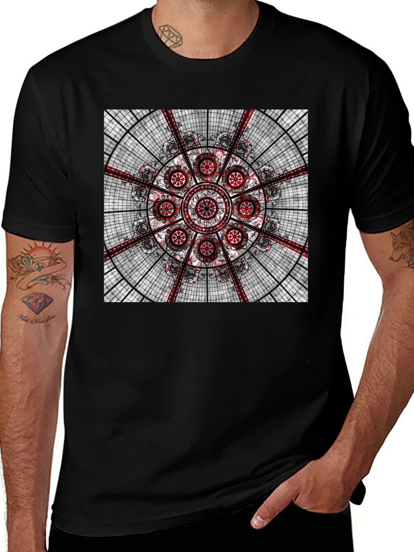 Variant 4 of Geometric Stained Glass Style Graphic Tee