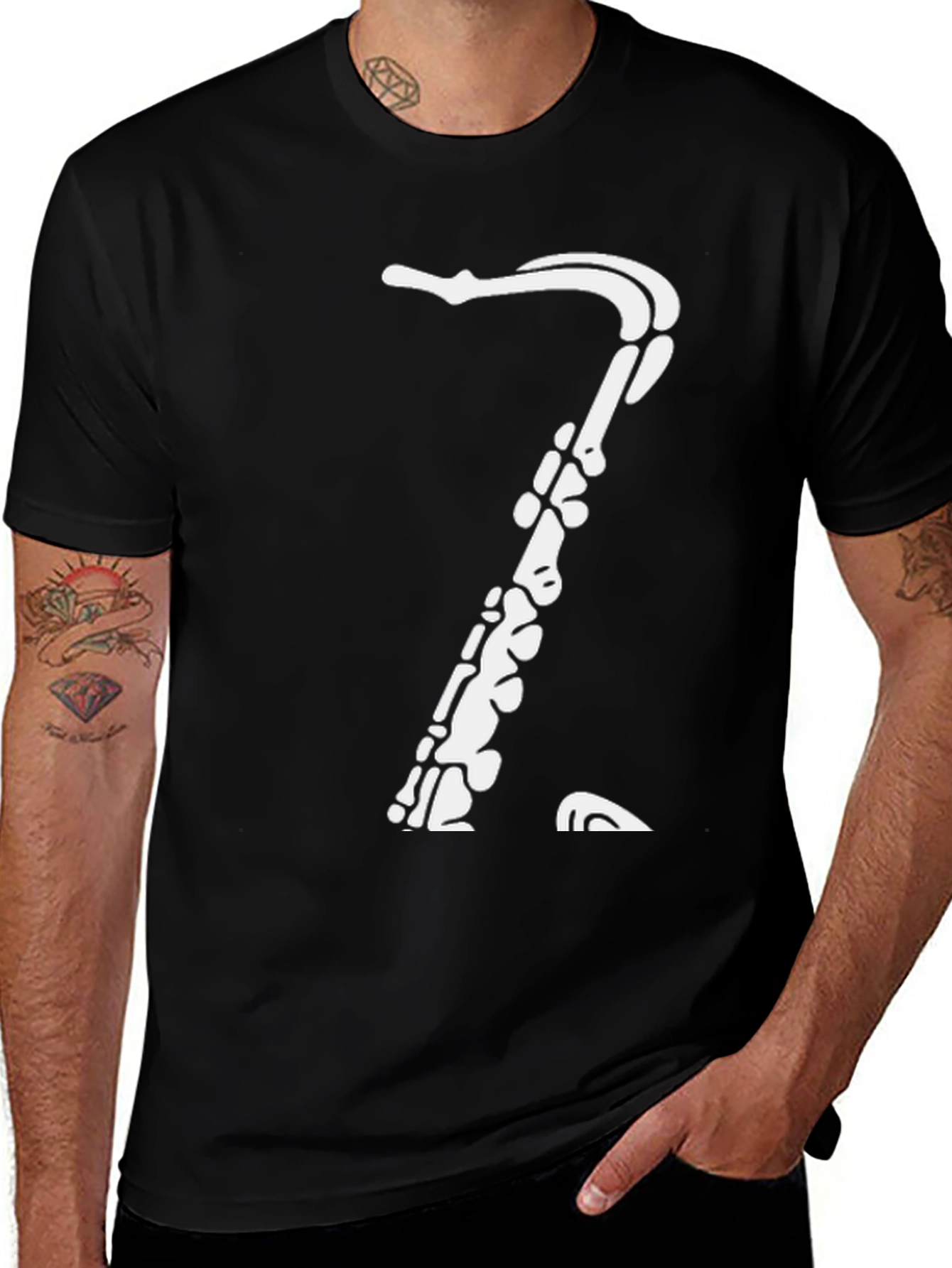 Variant 19 of Skeleton Saxophone Black T-Shirt