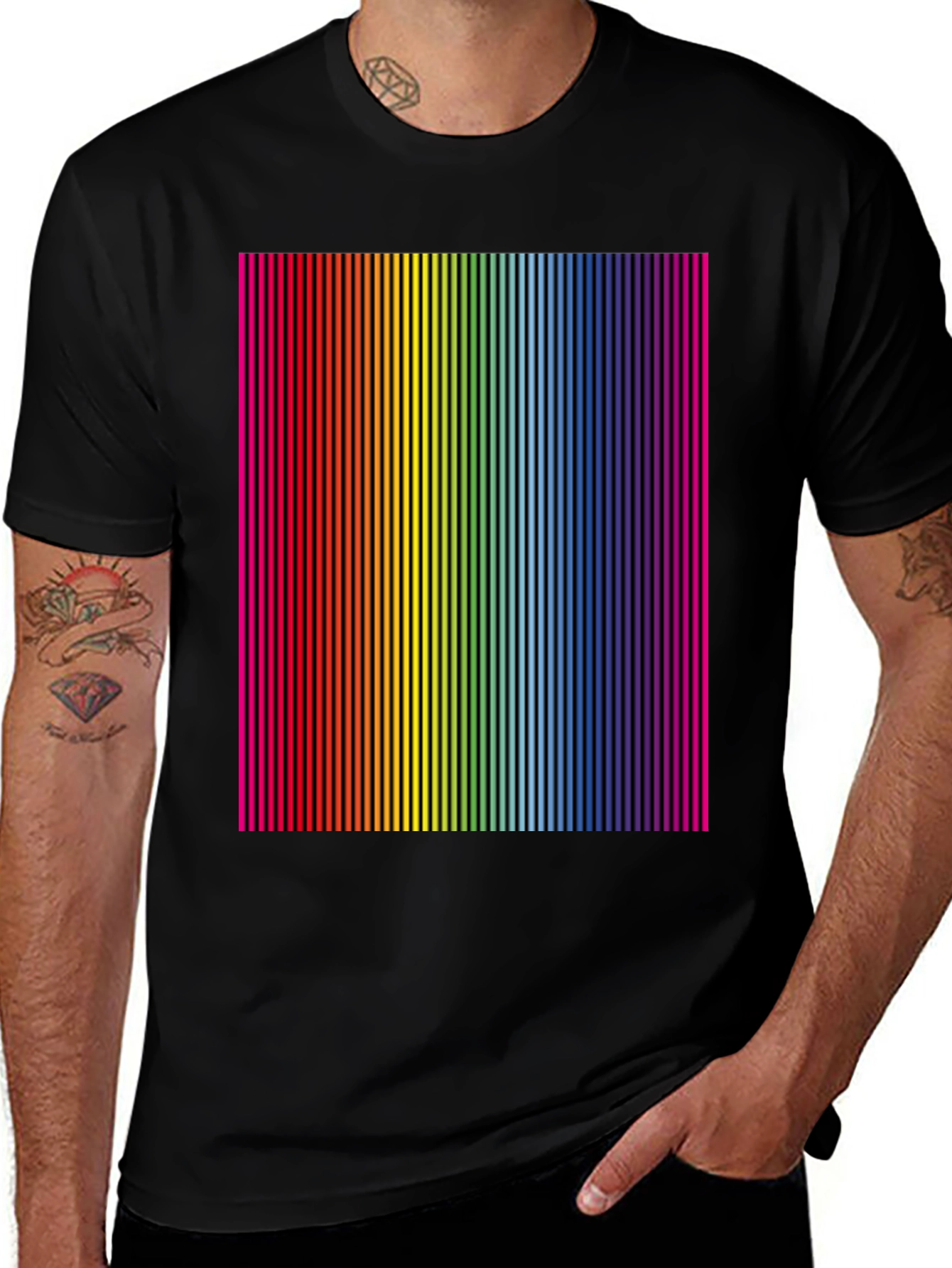 Variant 8 of Rainbow Stripe Graphic Black T-Shirt