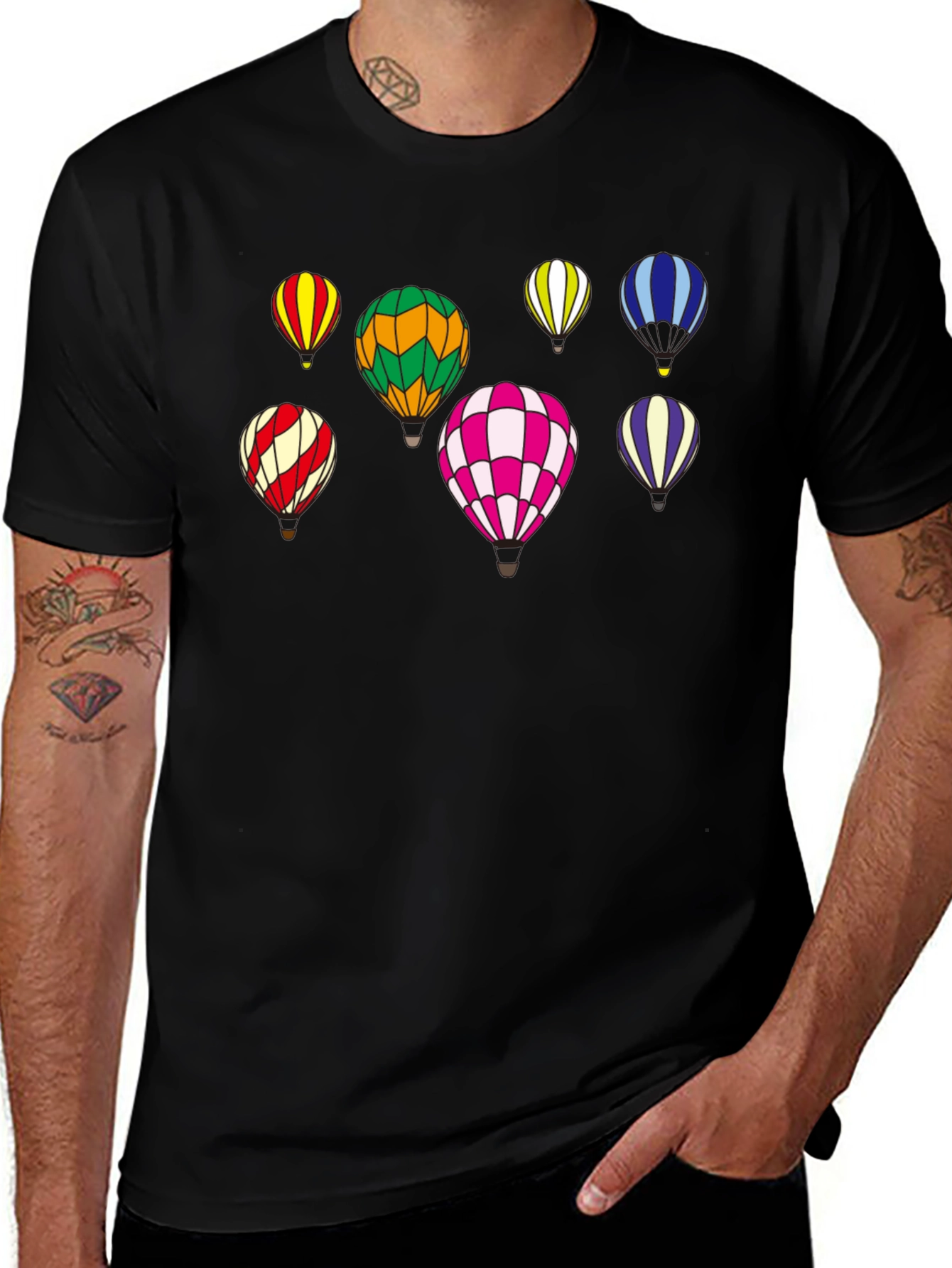 Variant 5 of Hot Air Balloon Graphic Tee - Black Cotton Shirt