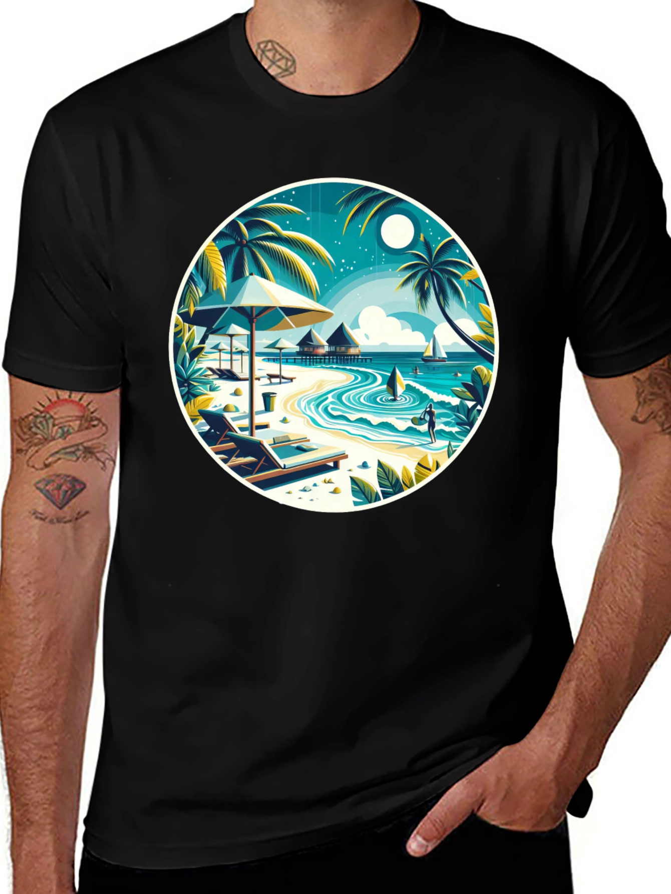 Island Beach Scene Graphic Tee
