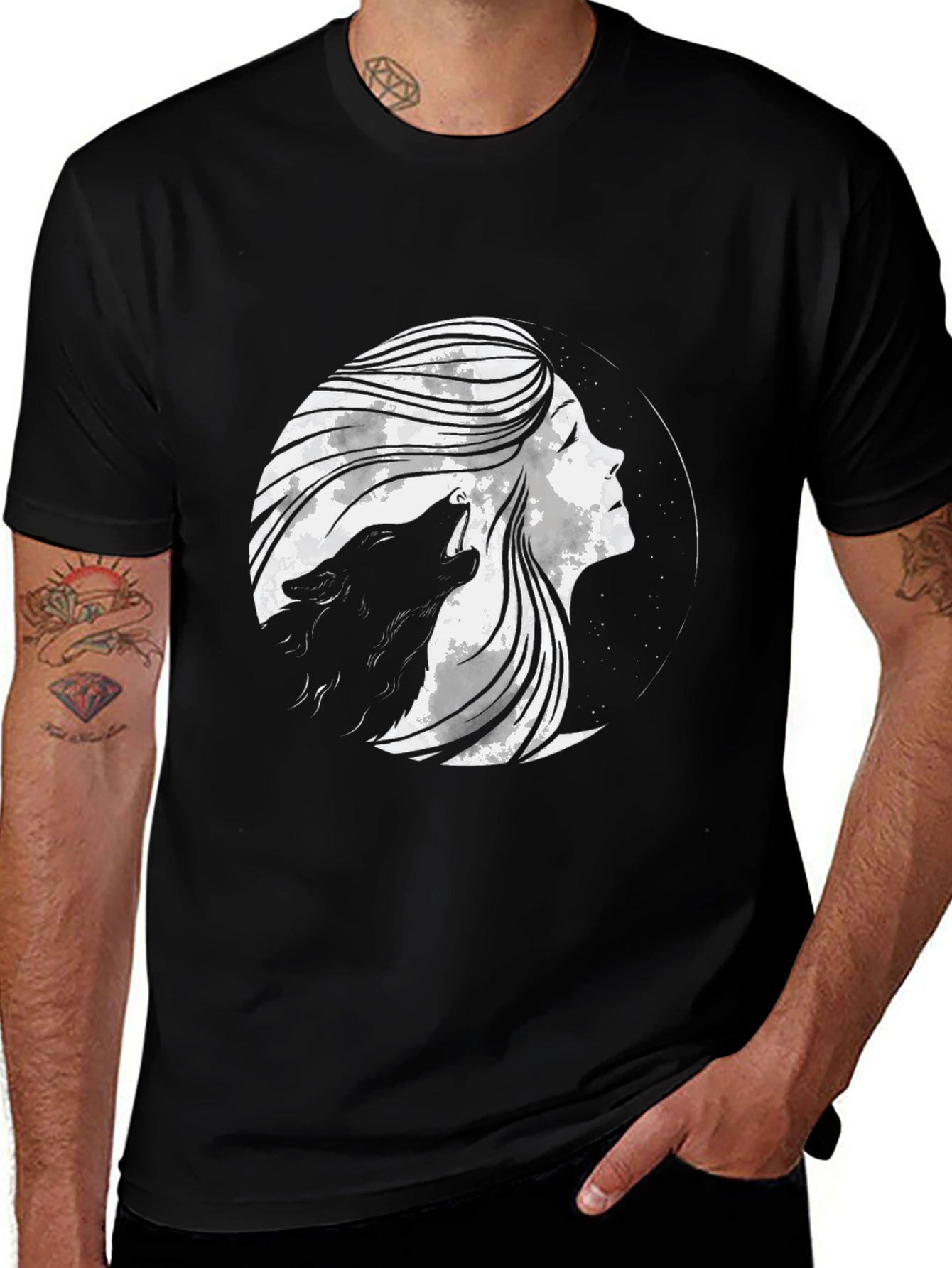 Variant 27 of Wolf & Moon Women's Graphic Tee - Black