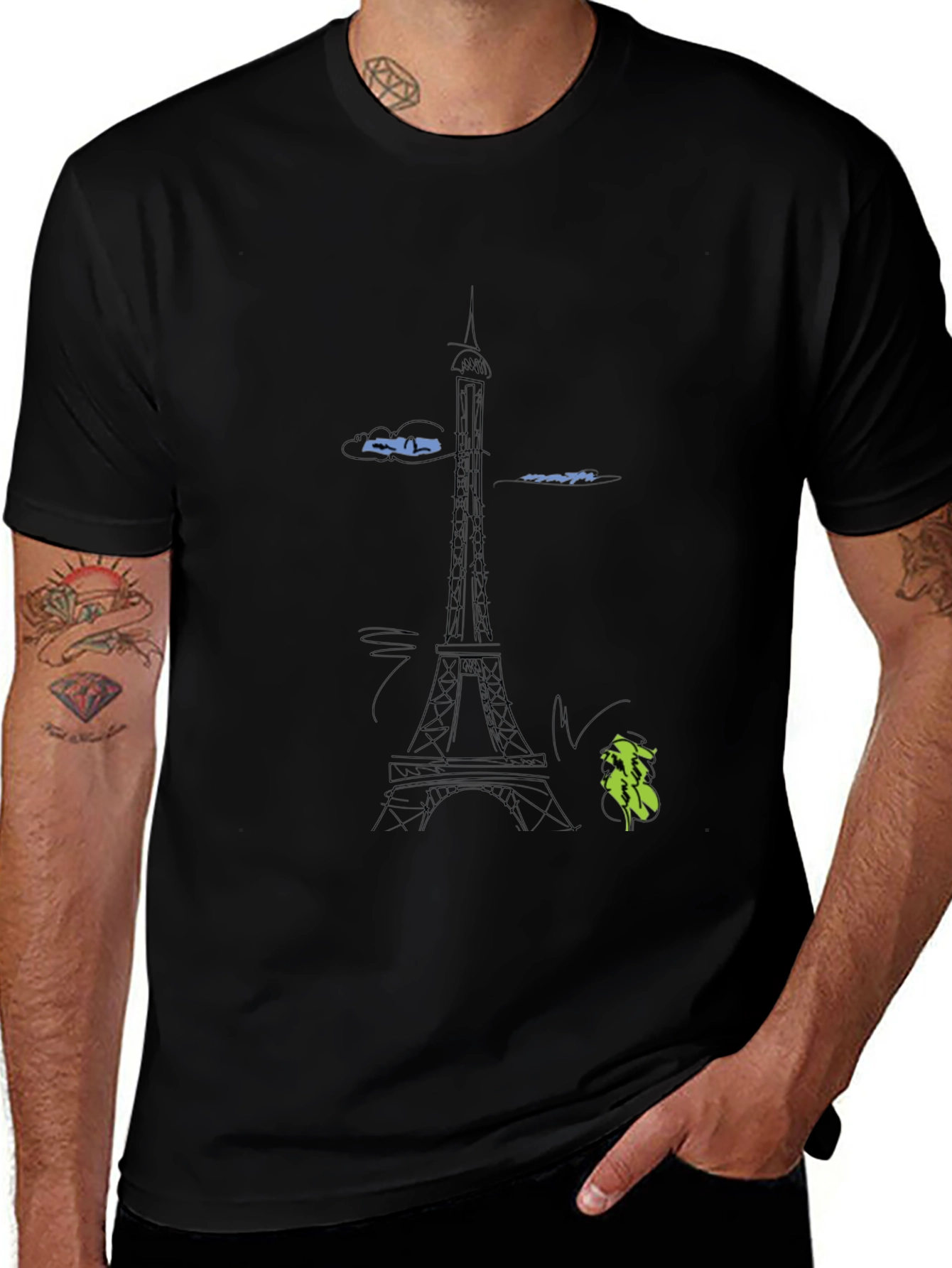 Variant 19 of Paris Sketch Black T-Shirt
