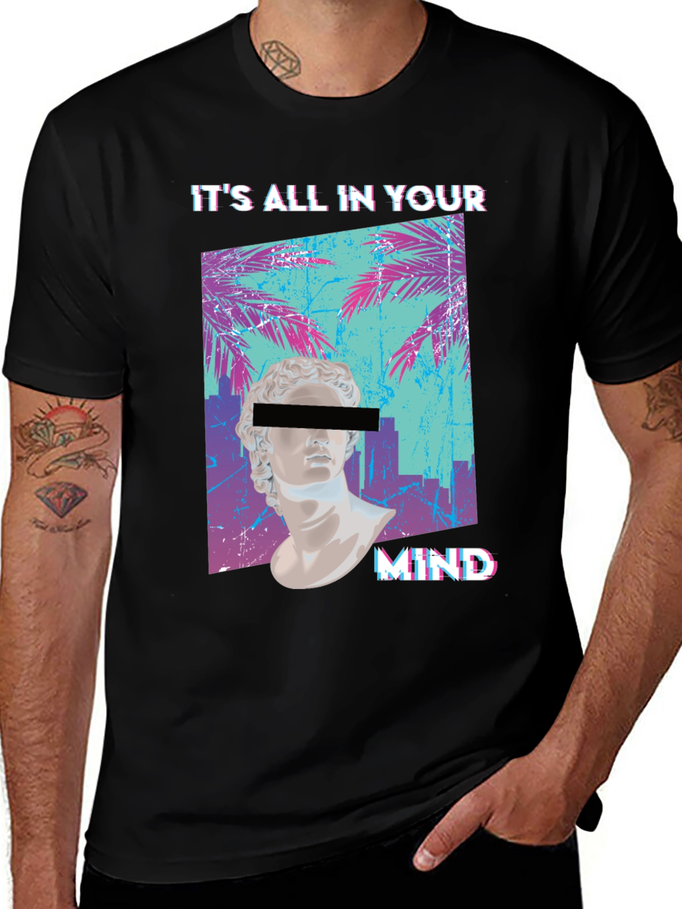 Variant 3 of Aesthetic Statue Graphic Tee - "It's All In Your Mind" Black T-Shirt