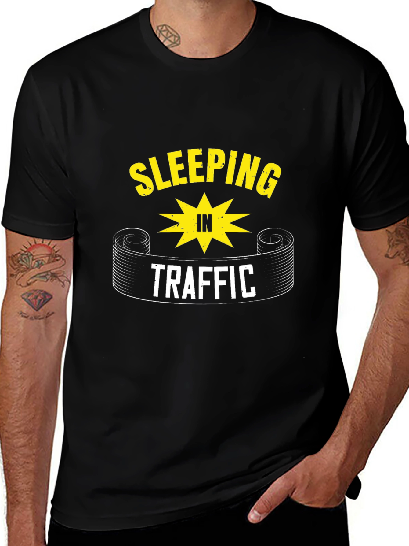 Variant 29 of Sleeping In Traffic Graphic Tee - Black Cotton T-Shirt