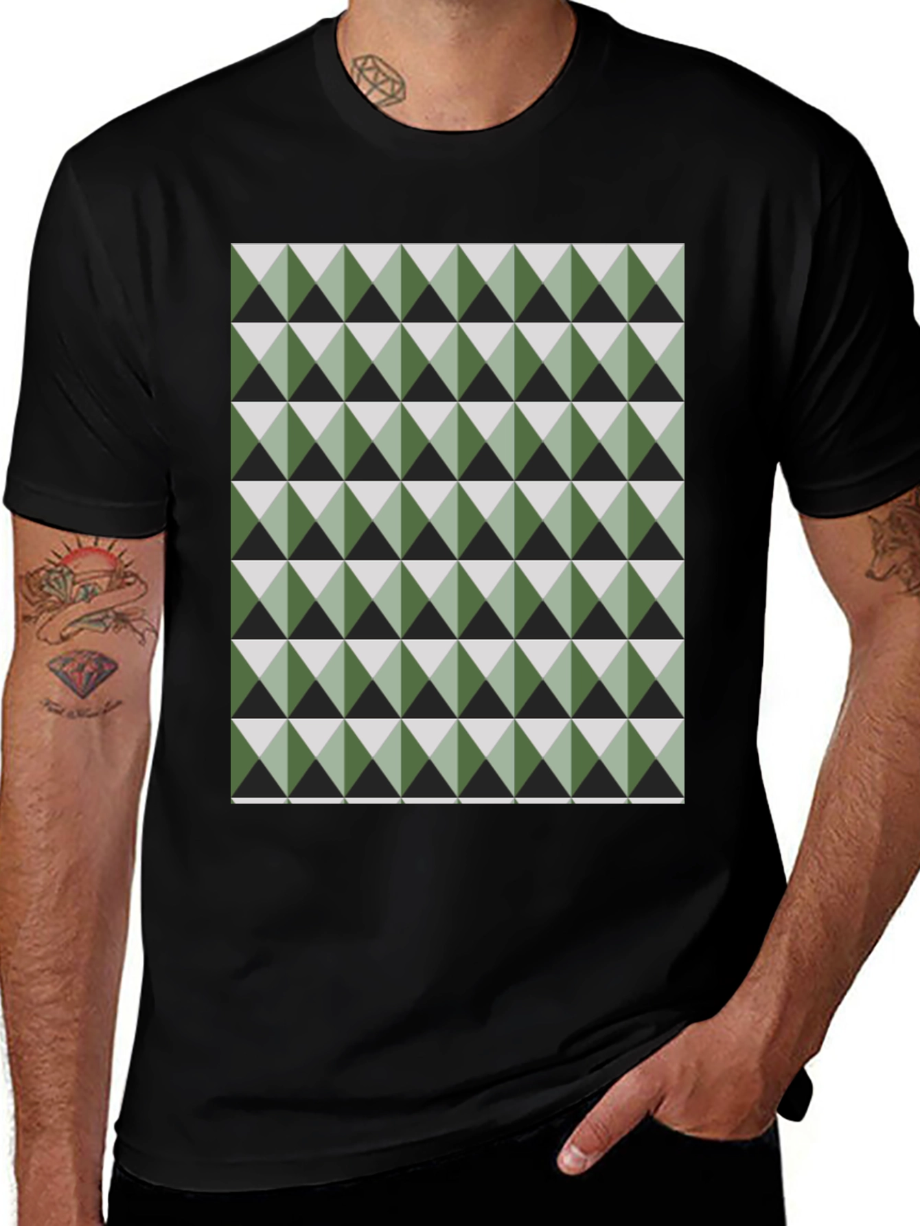 Variant 18 of Geometric Triangle Pattern Black T-Shirt