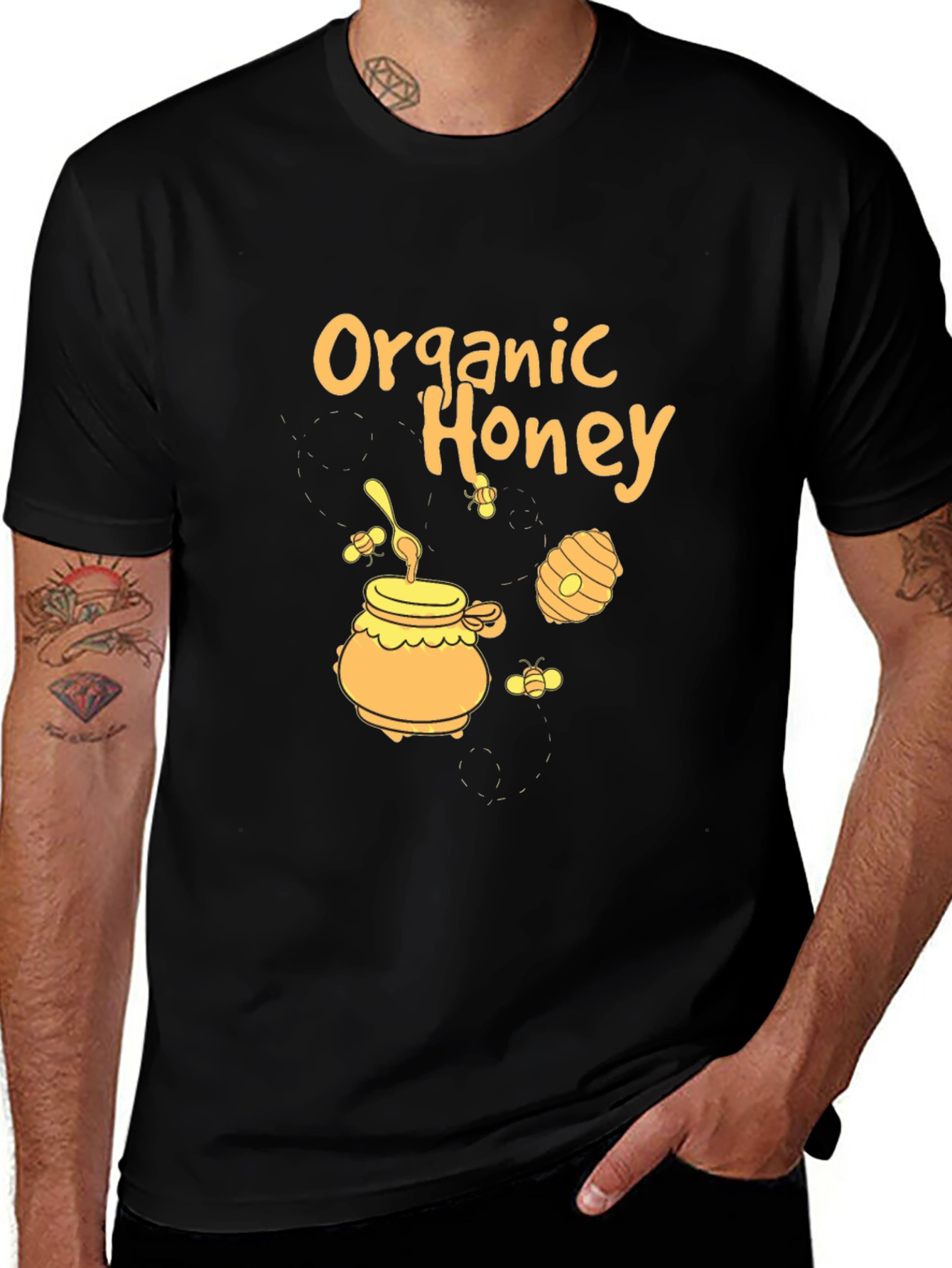 Organic Honey Graphic Print Black T-Shirt