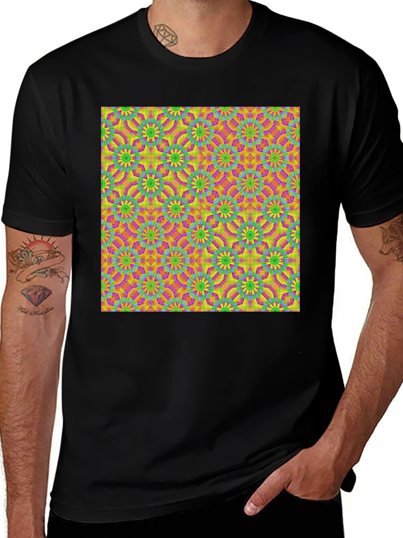 Variant 9 of Patterned Graphic Print Black T-Shirt