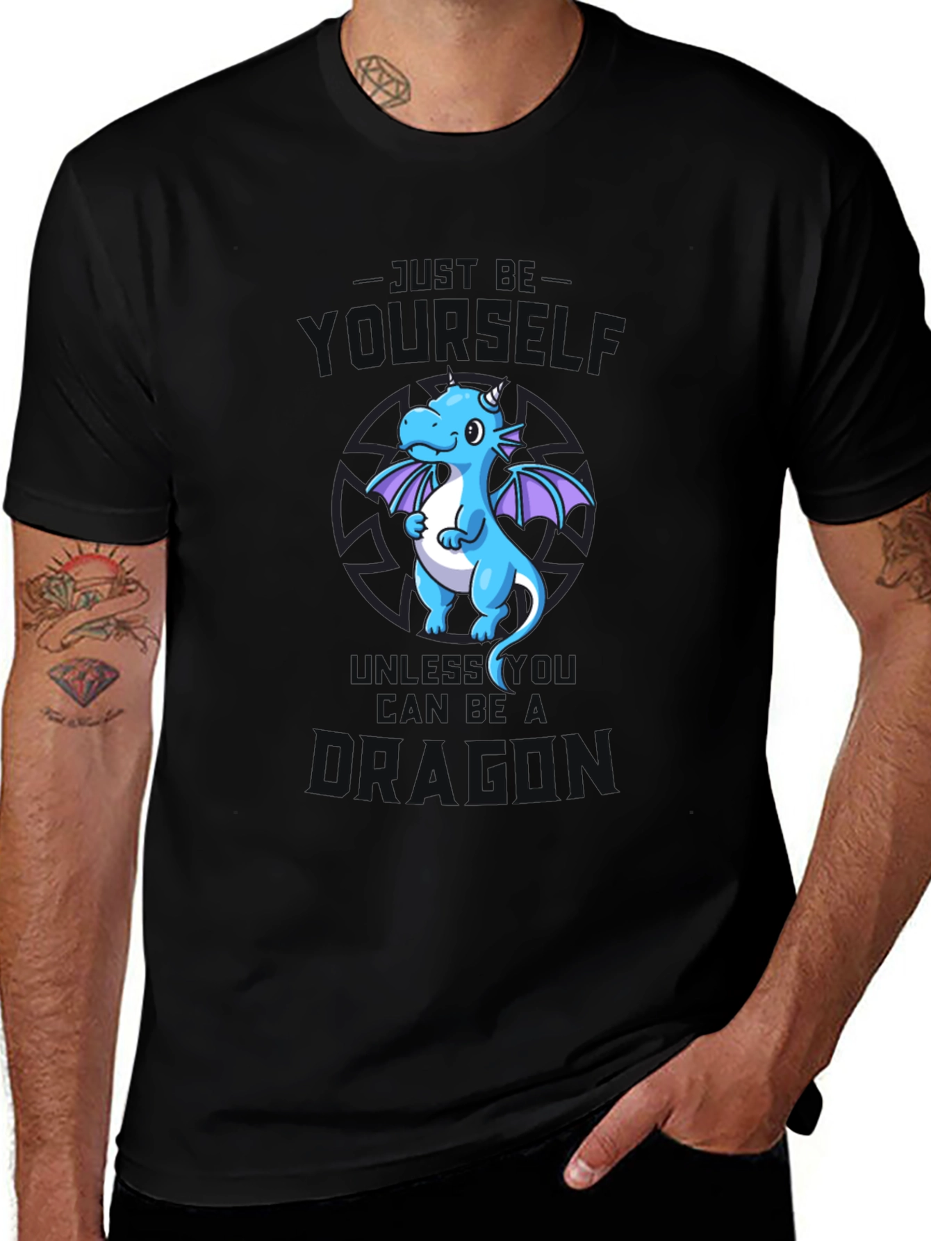 Variant 8 of Just Be Yourself Dragon T-Shirt - Black Cotton Tee