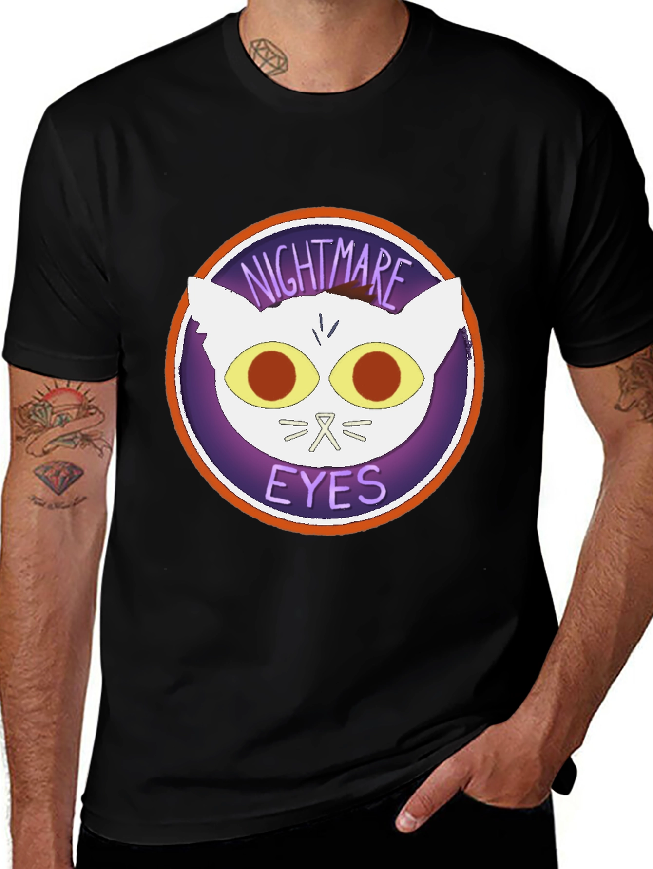 Variant 27 of Nightmare Eyes Graphic Tee - Black Cotton Comfort