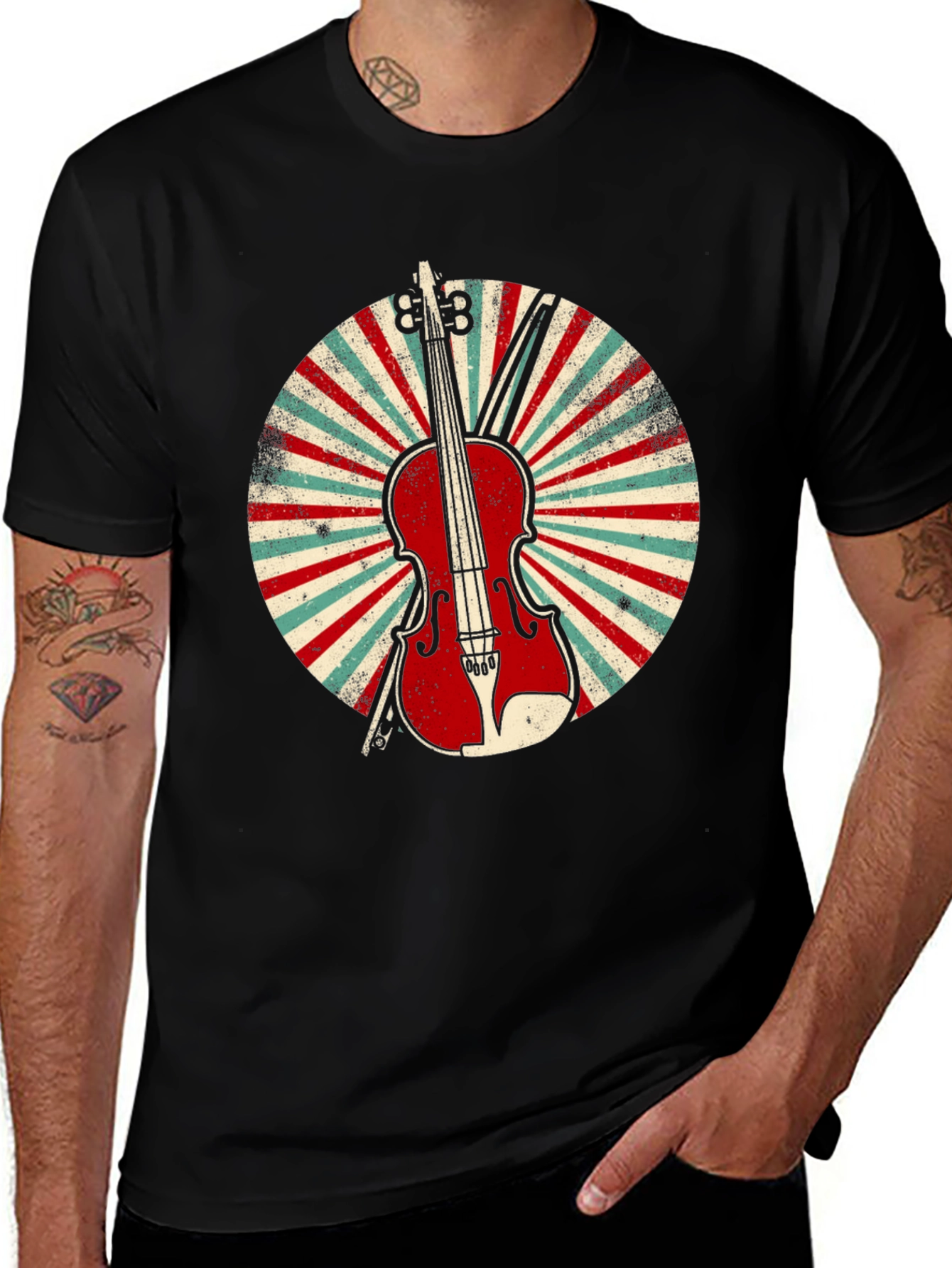Black Vintage Violin T-Shirt - Musical Instrument Tee main image