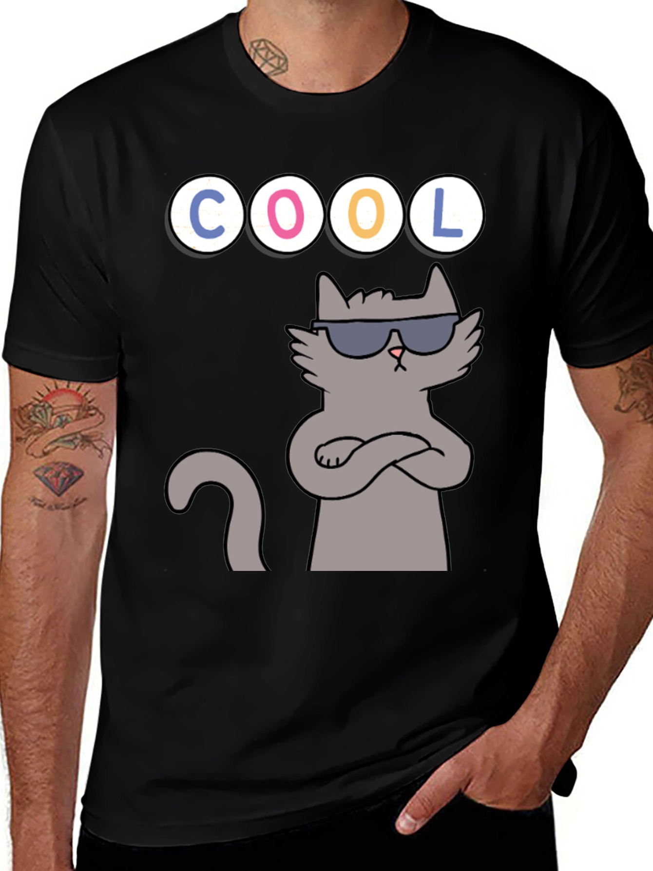 Variant 21 of Cool Cat Graphic Tee - Unisex Black T-Shirt