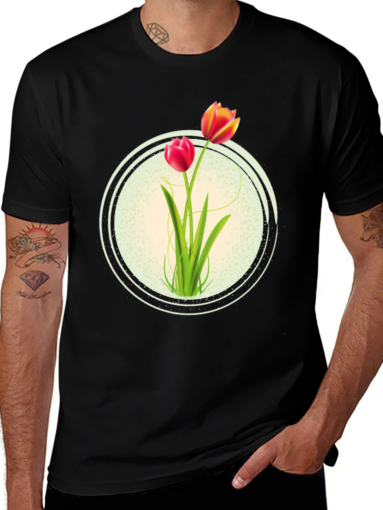 Variant 4 of Floral Tulip Graphic Print Crew Neck T-Shirt