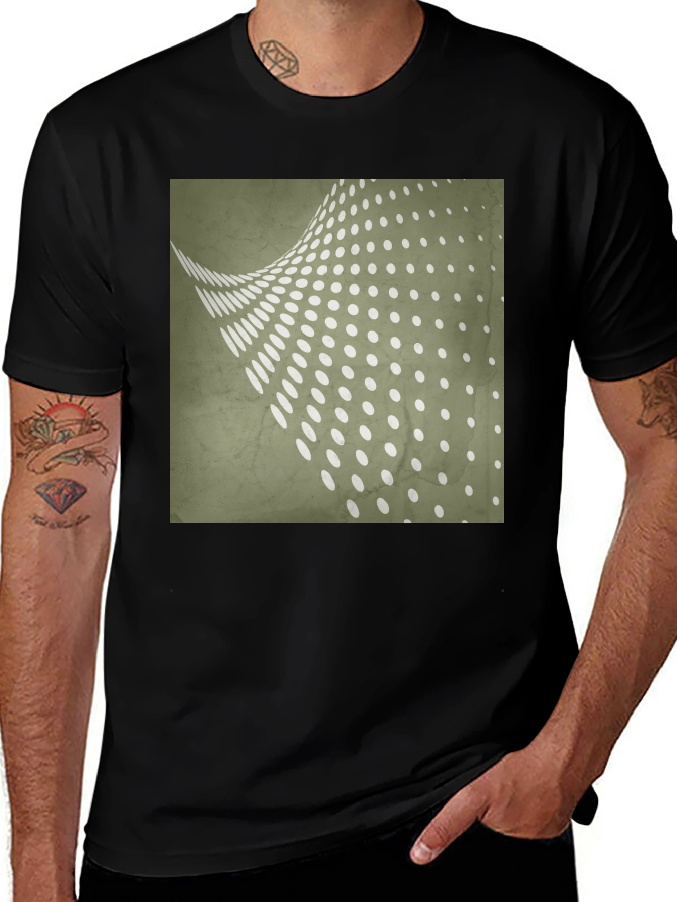 Variant 7 of Retro Dot Pattern Black T-Shirt