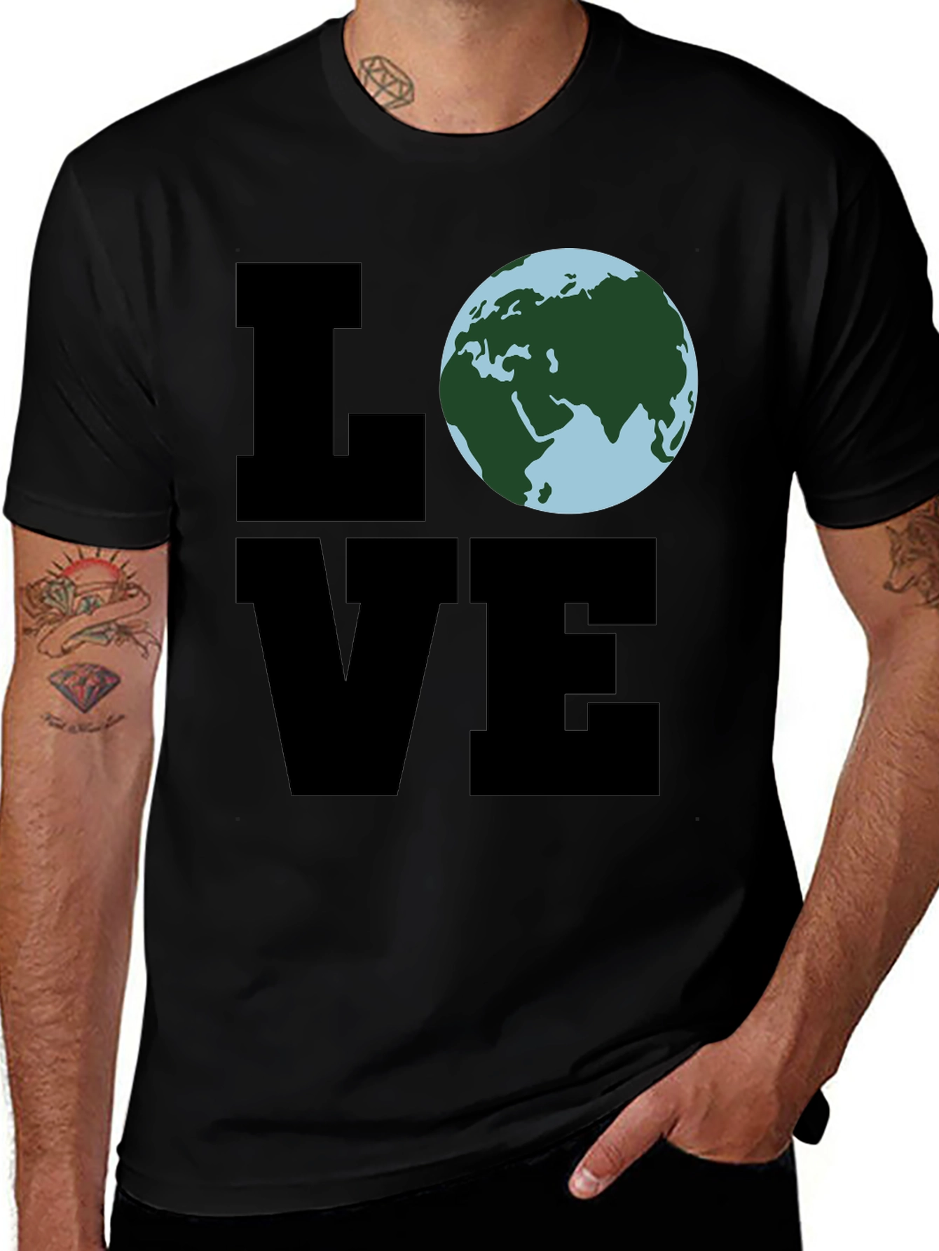 Love Earth Graphic Tee - Black Cotton T-Shirt