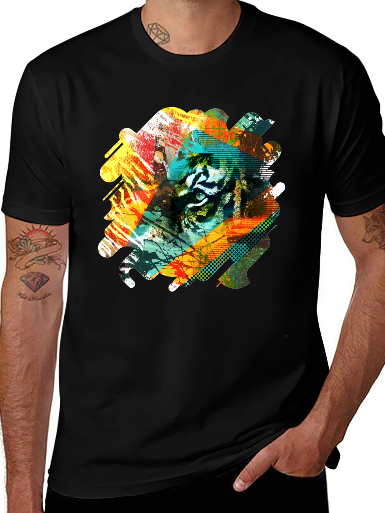 Variant 14 of Abstract Tiger Graphic Print Black T-Shirt