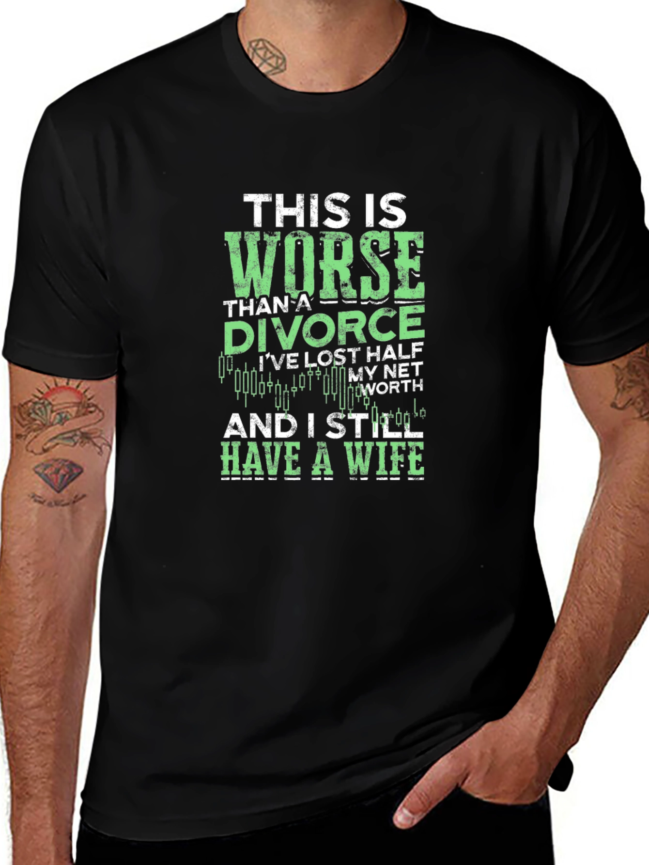 Variant 17 of Divorce Worse T-Shirt, Lost Half Net Worth Stock Trader