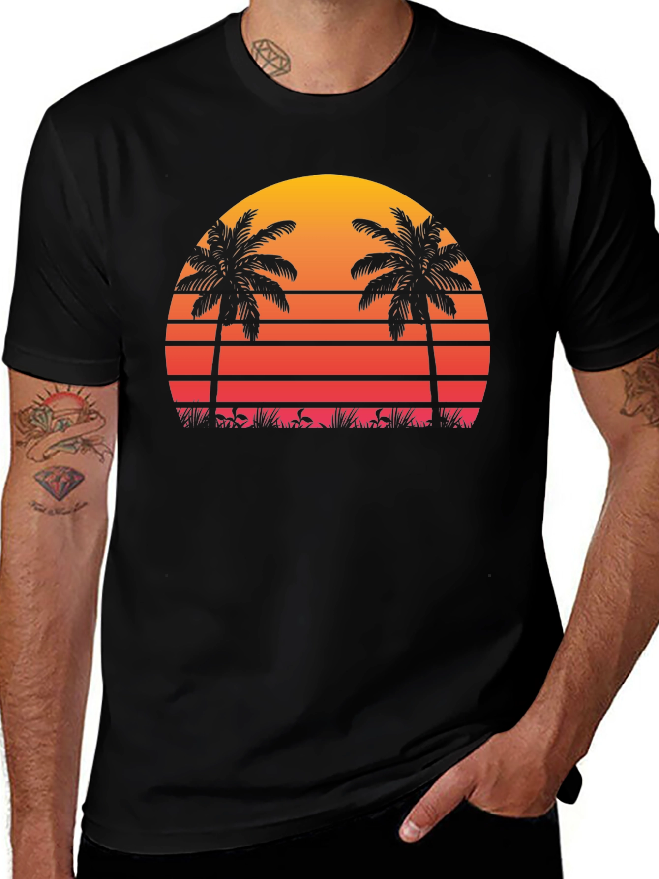 Variant 23 of Retro Palm Sunset T-Shirt - Island Vibes