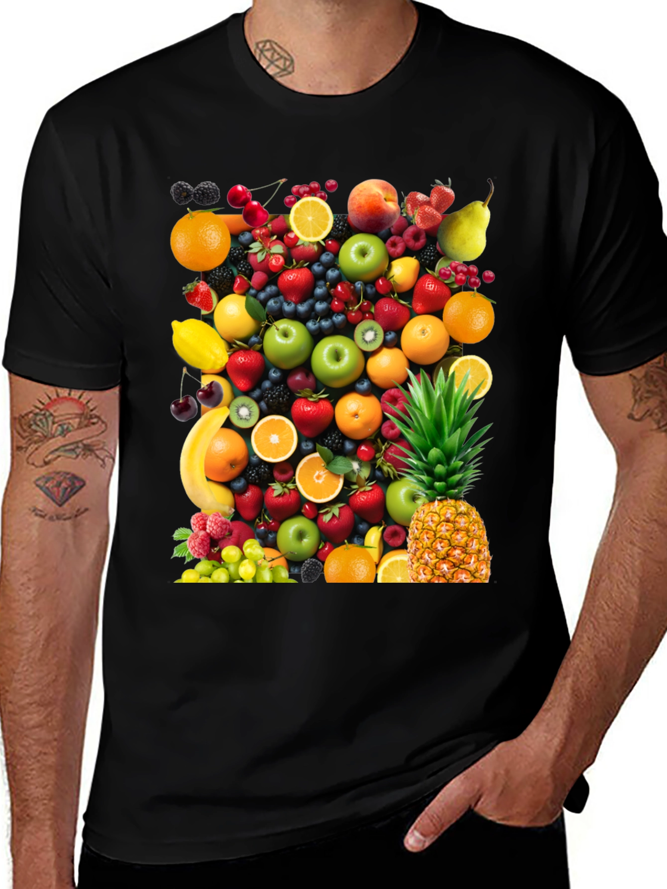 Variant 28 of Fruit Collage Graphic Tee - Black Cotton T-Shirt