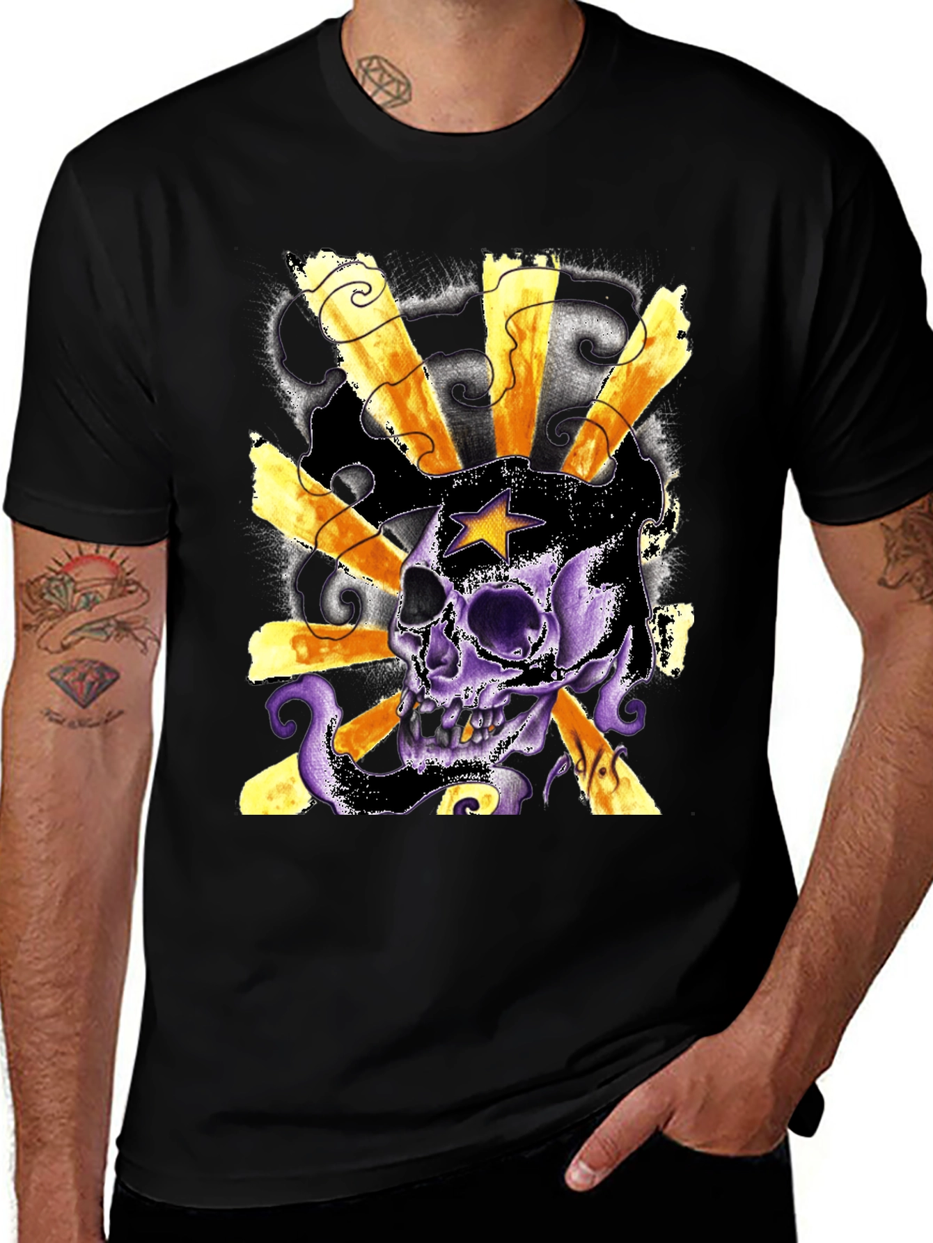 Variant 2 of Skull Star Burst Graphic Tee - Men's Black T-Shirt