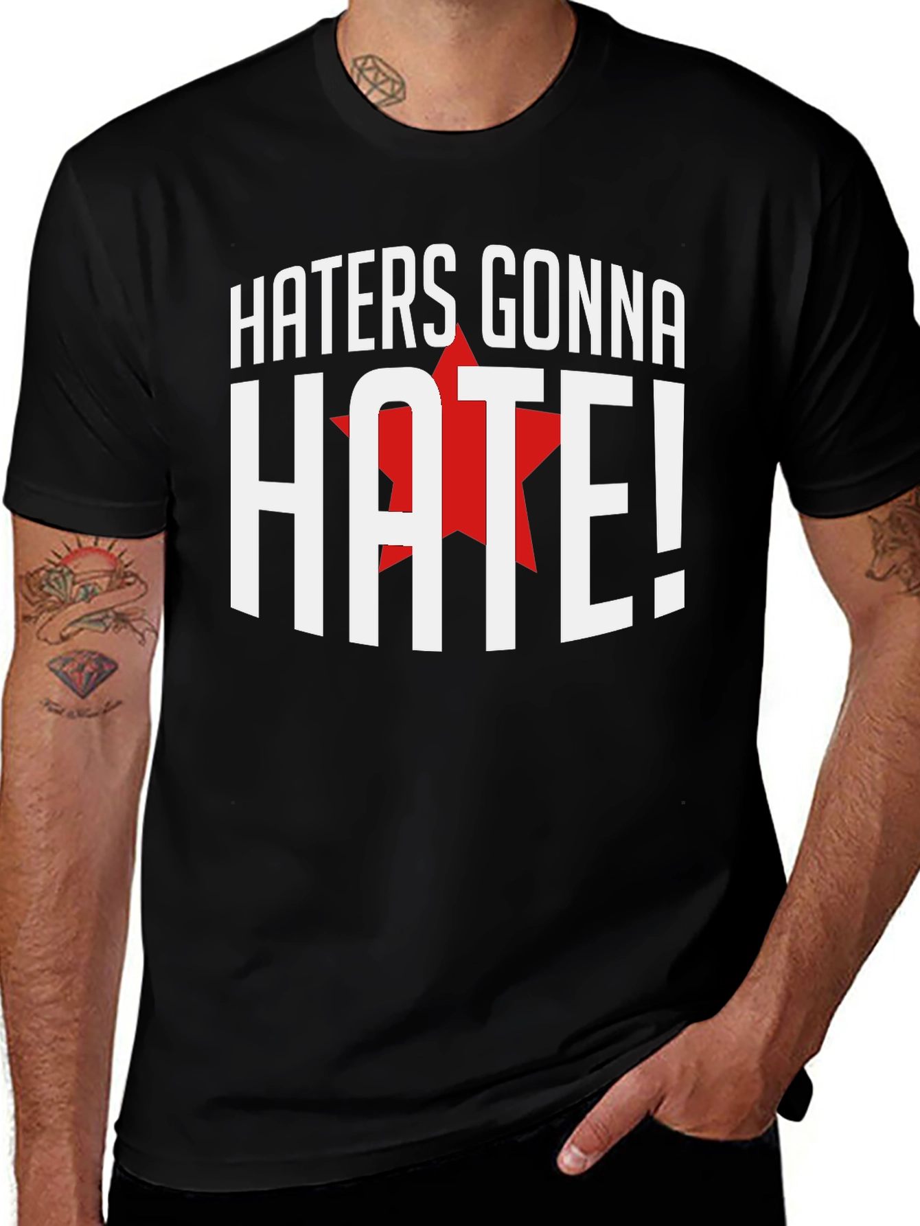 Variant 24 of Haters Gonna Hate Graphic Tee - Black Cotton T-Shirt