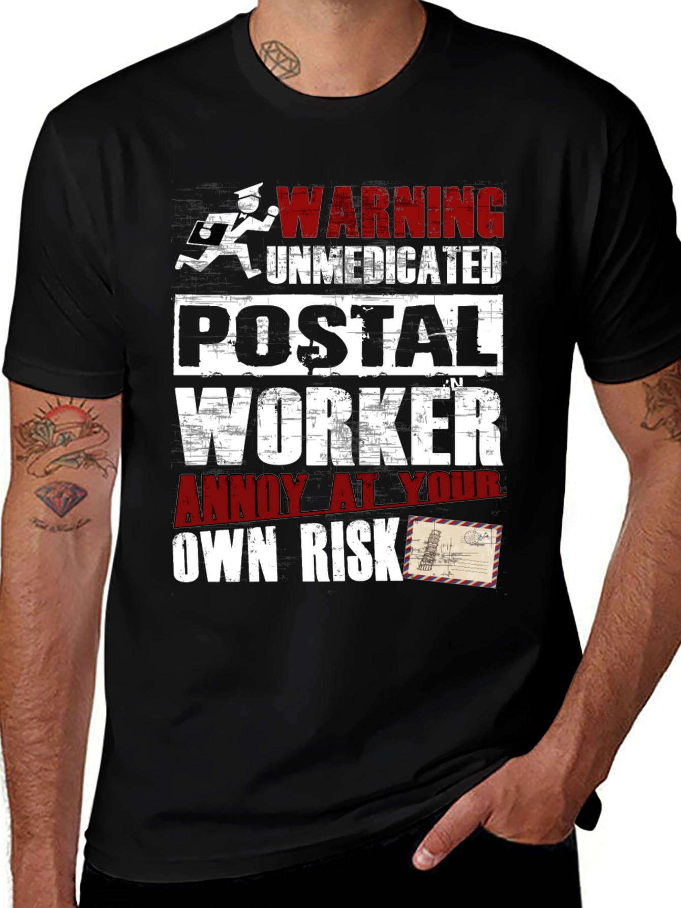 Variant 14 of Warning Unmedicated Postal Worker Graphic Tee