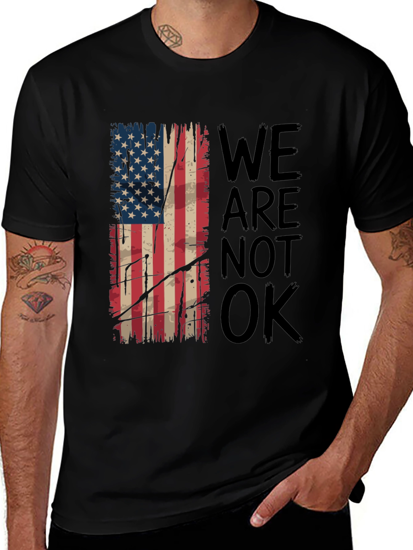 Variant 28 of Distressed American Flag T-Shirt - We Are Not OK