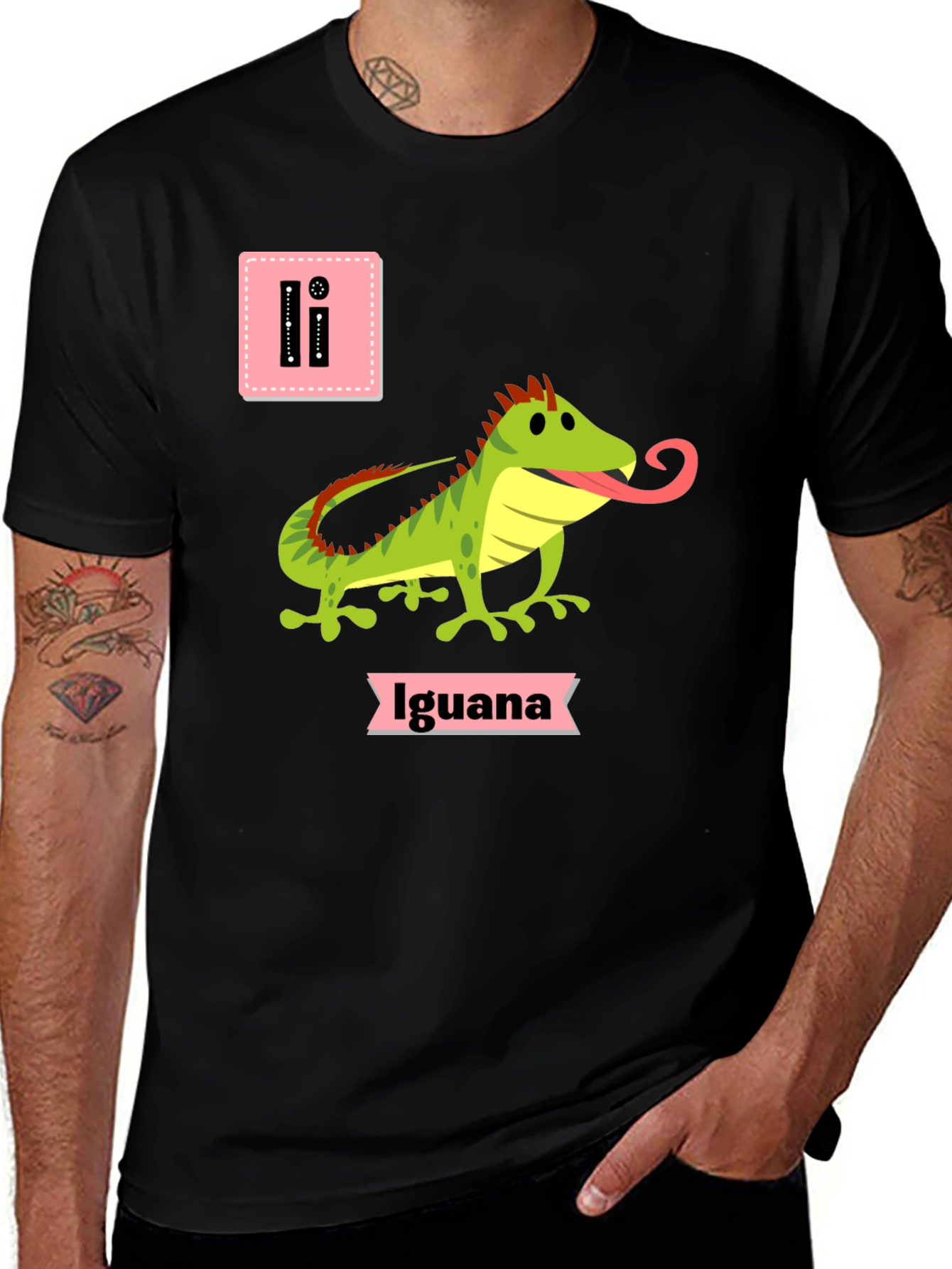 Variant 16 of Iguana Alphabet Black T-Shirt