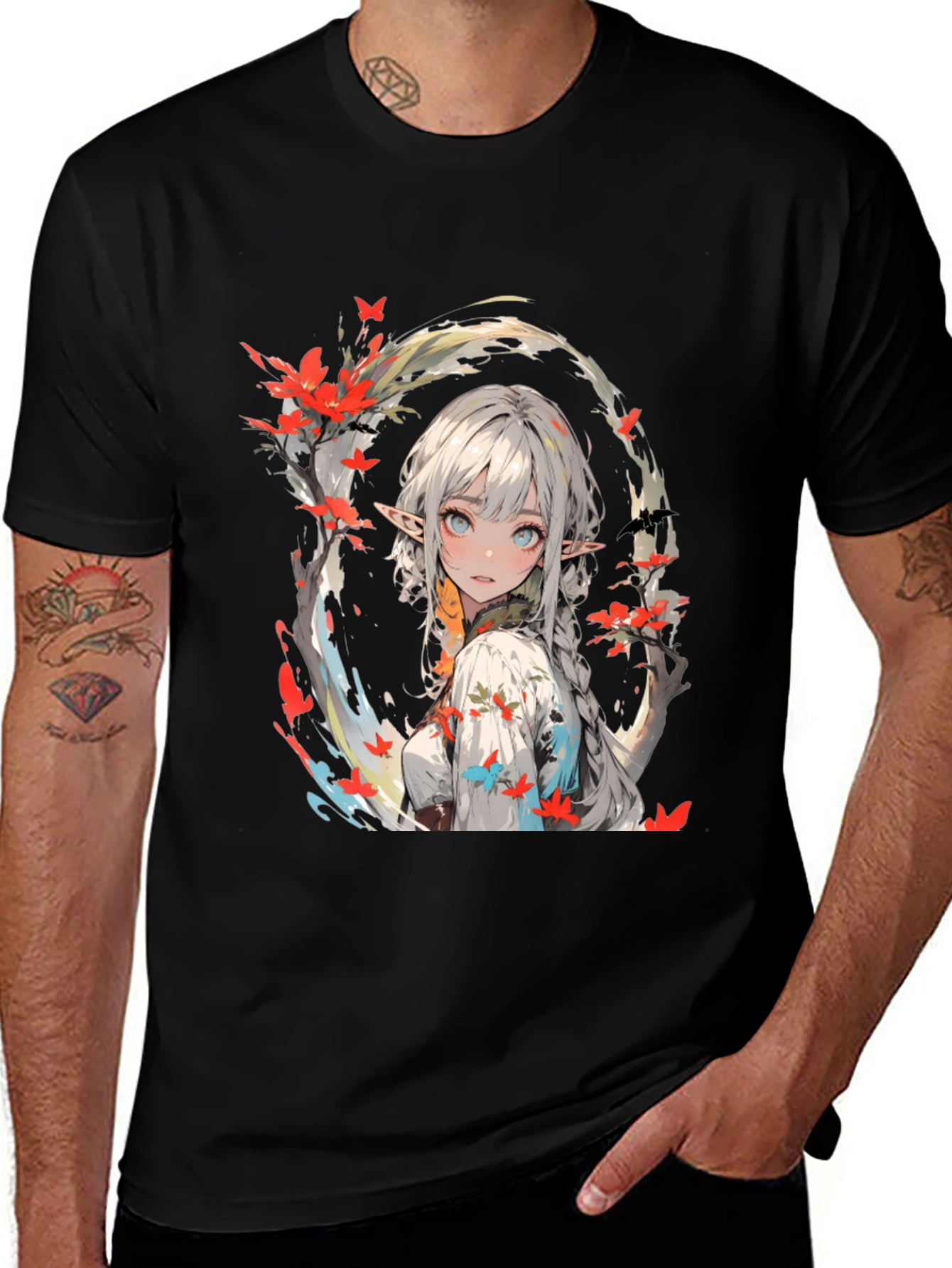 Variant 7 of Anime Girl Graphic Black T-Shirt