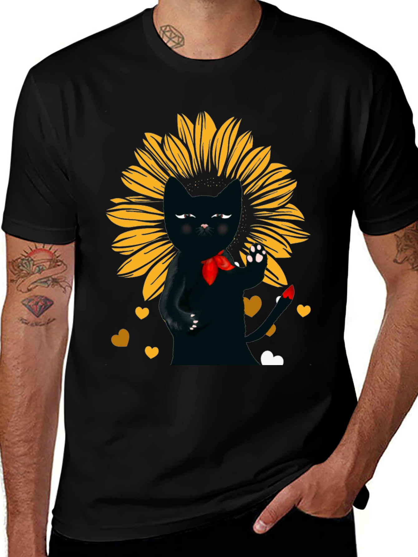 Variant 20 of Black Cat Sunflower Graphic Tee