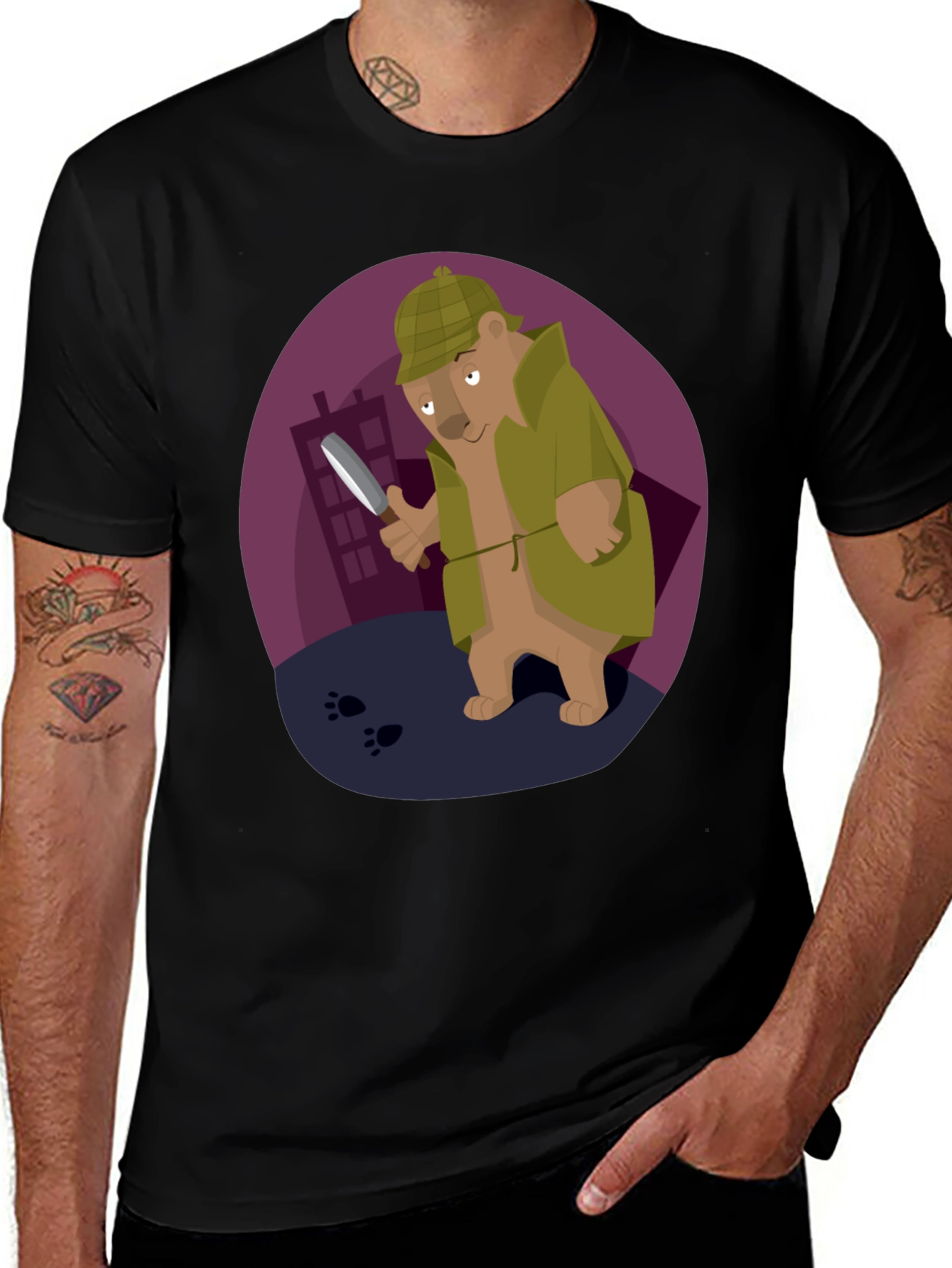 Detective Bear T-Shirt - Cartoon Sleuth Design