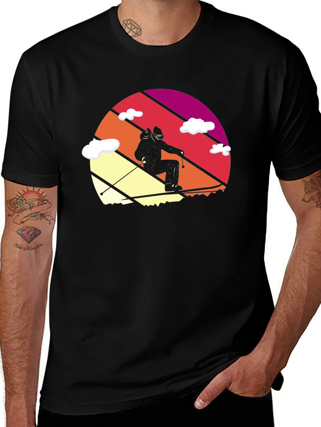 Variant 14 of Retro Ski Sunset Black T-Shirt