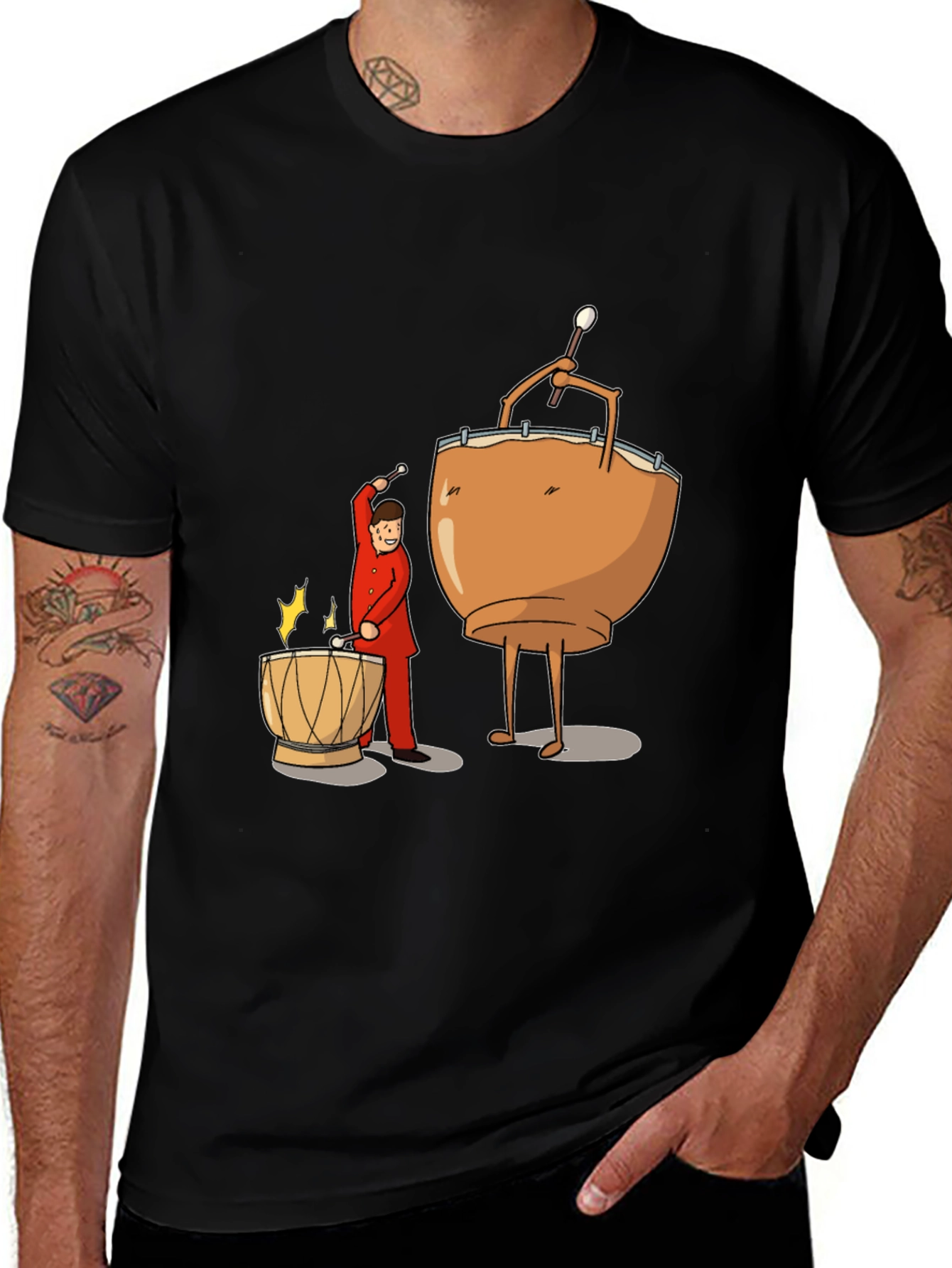 Variant 21 of Cartoon Drummer Black T-Shirt