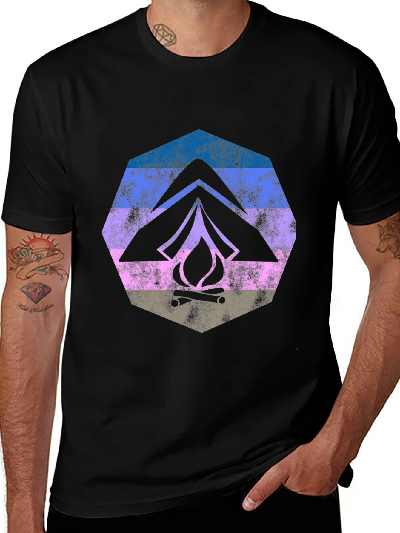 Variant 17 of Retro Camping Tent & Campfire Graphic Tee