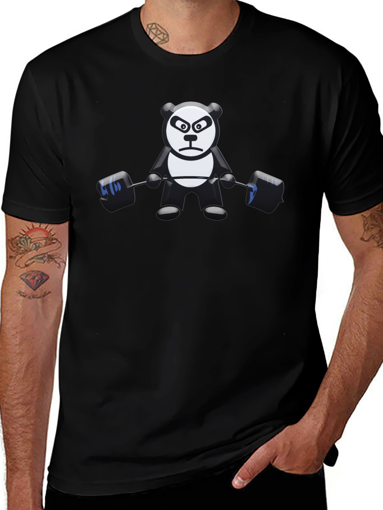 Variant 18 of Weightlifting Panda Black T-Shirt