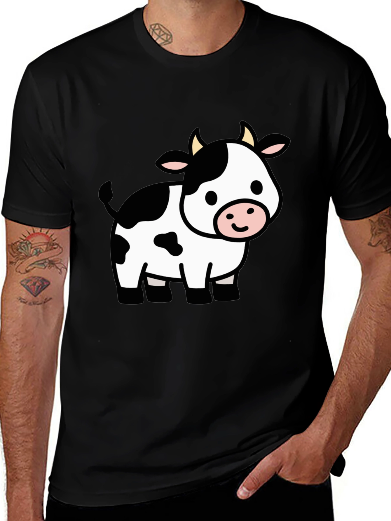 Variant 25 of Cute Cow Graphic Black T-Shirt