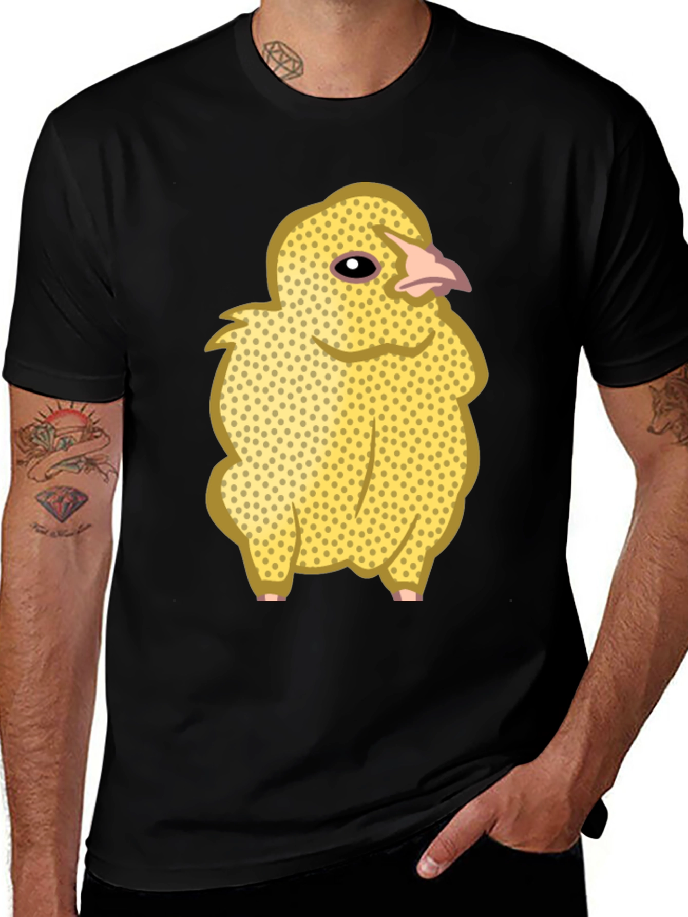 Variant 27 of Black T-Shirt with Cartoon Chick Print