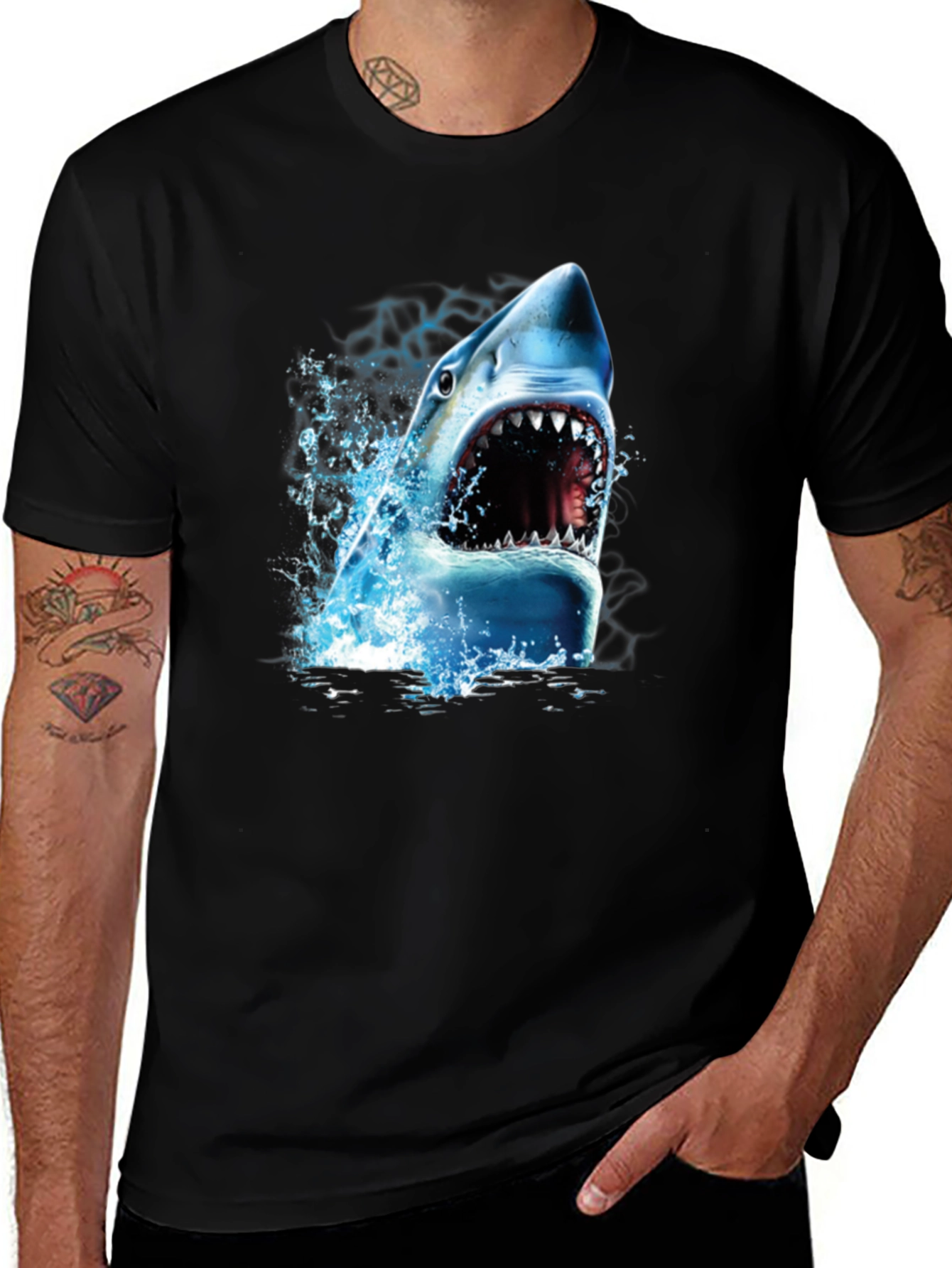 Variant 9 of Shark Attack Graphic Tee - Men's Black T-Shirt