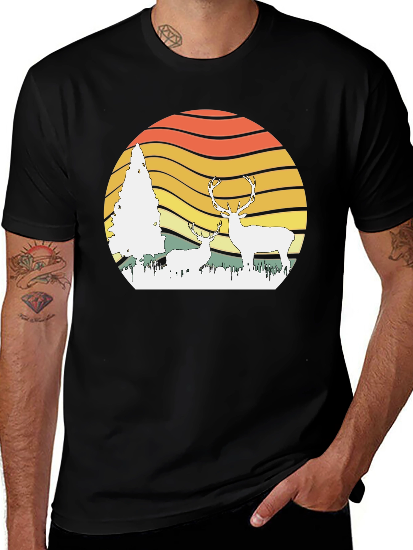 Variant 7 of Retro Deer Sunset Graphic Tee - Nature Lover's T-Shirt